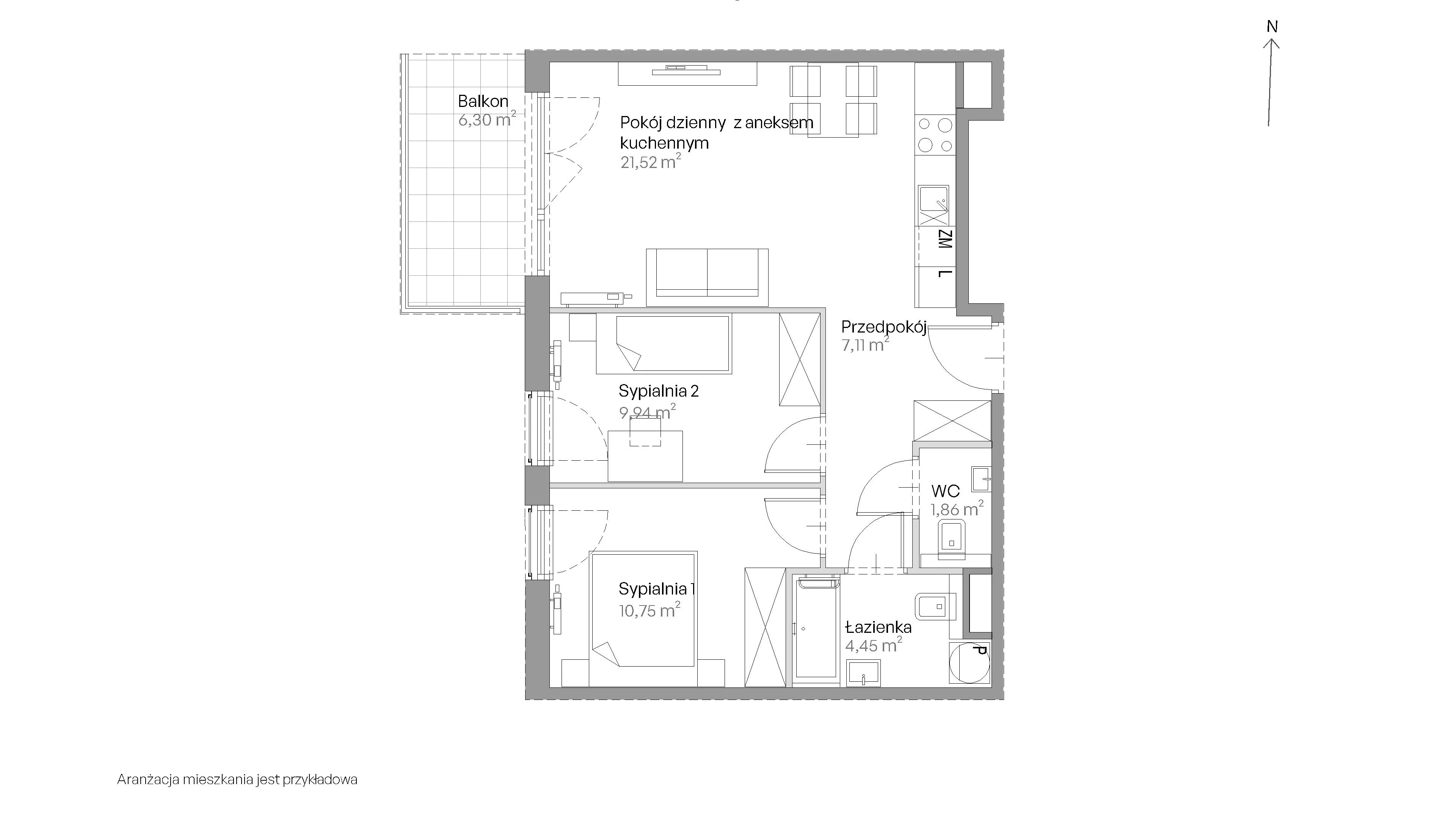 3 pokoje, mieszkanie 55,63 m², piętro 5, oferta nr E.173, Centralna Vita, Kraków, Czyżyny, ul. Romana Ciesielskiego