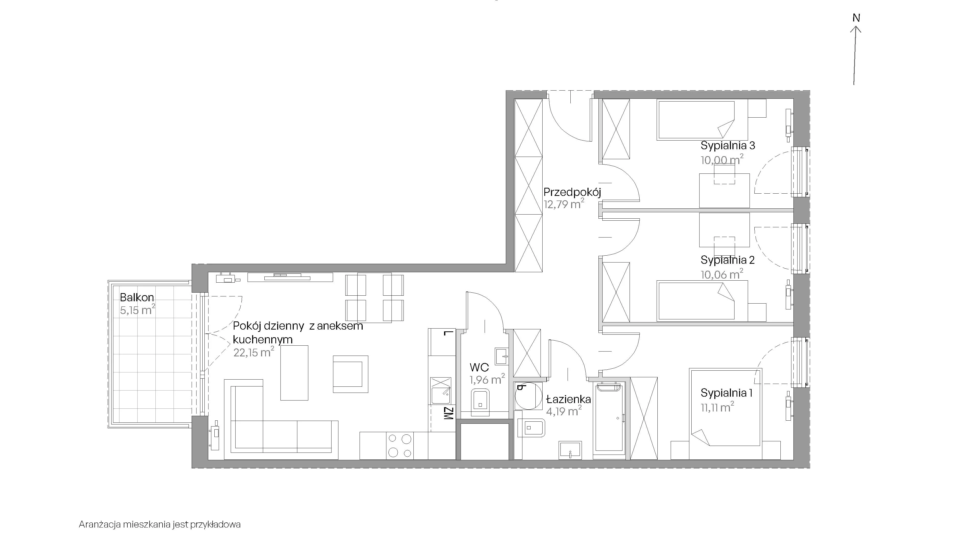 4 pokoje, mieszkanie 72,26 m², piętro 3, oferta nr E.332, Centralna Vita, Kraków, Czyżyny, ul. Ciesielskiego