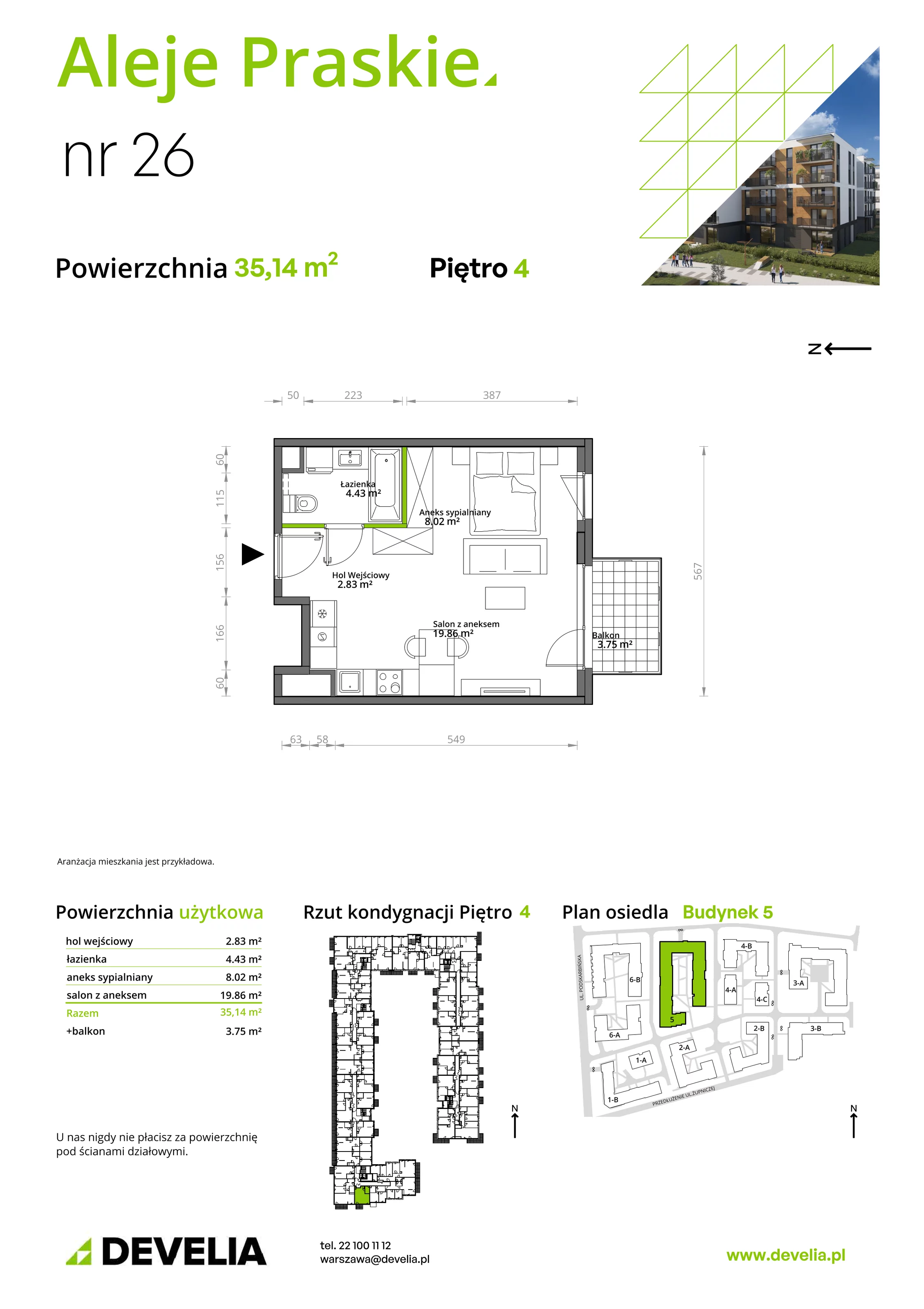 Mieszkanie 35,14 m², piętro 4, oferta nr 026/5, Aleje Praskie, Warszawa, Praga Południe, Kamionek, ul. Podskarbińska 32/34