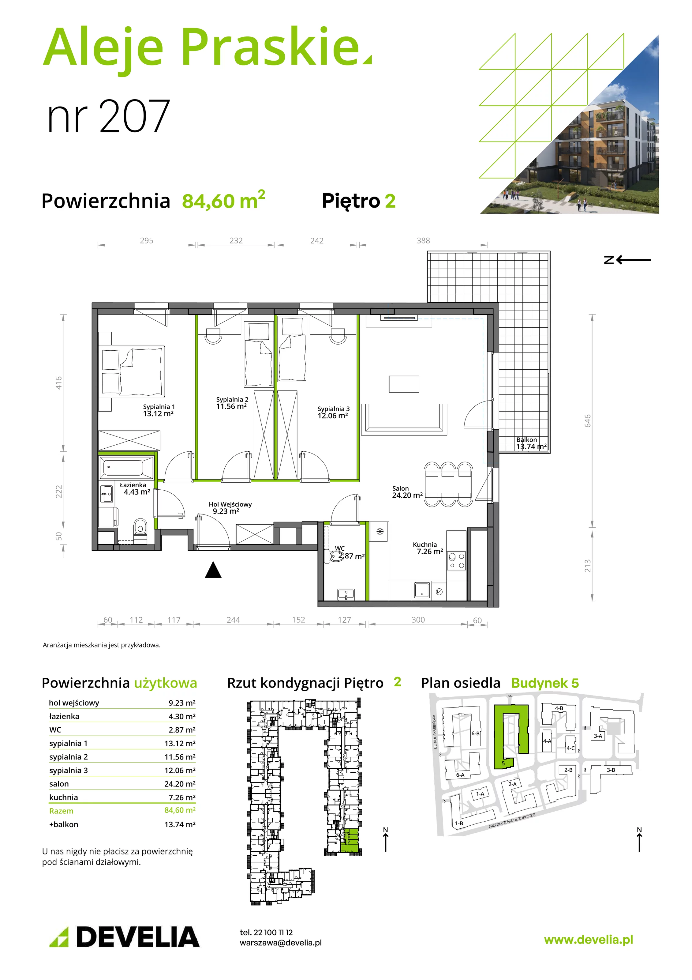 Mieszkanie 84,60 m², piętro 2, oferta nr 207/5, Aleje Praskie, Warszawa, Praga Południe, Kamionek, ul. Podskarbińska 32/34