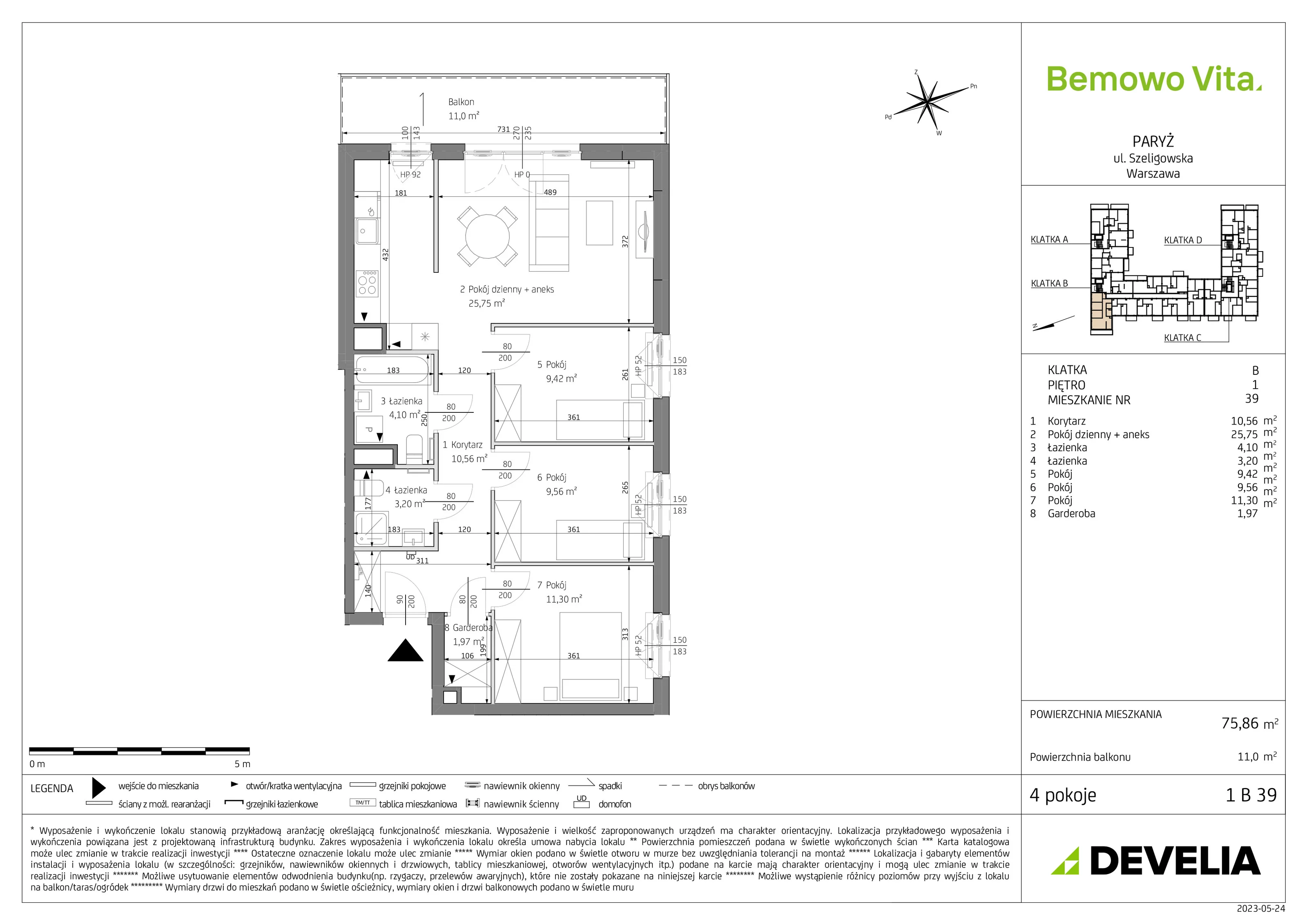 Mieszkanie 75,86 m², piętro 1, oferta nr B3/1/B39, Bemowo Vita, Warszawa, Bemowo, Chrzanów, ul. Szeligowska 59