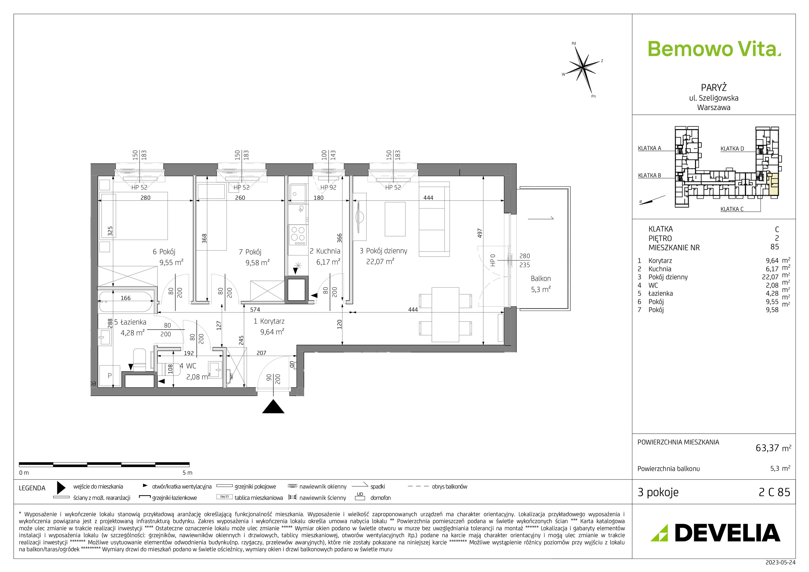 3 pokoje, mieszkanie 63,37 m², piętro 2, oferta nr B3/2/C85, Bemowo Vita, Warszawa, Bemowo, Chrzanów, ul. Szeligowska 59