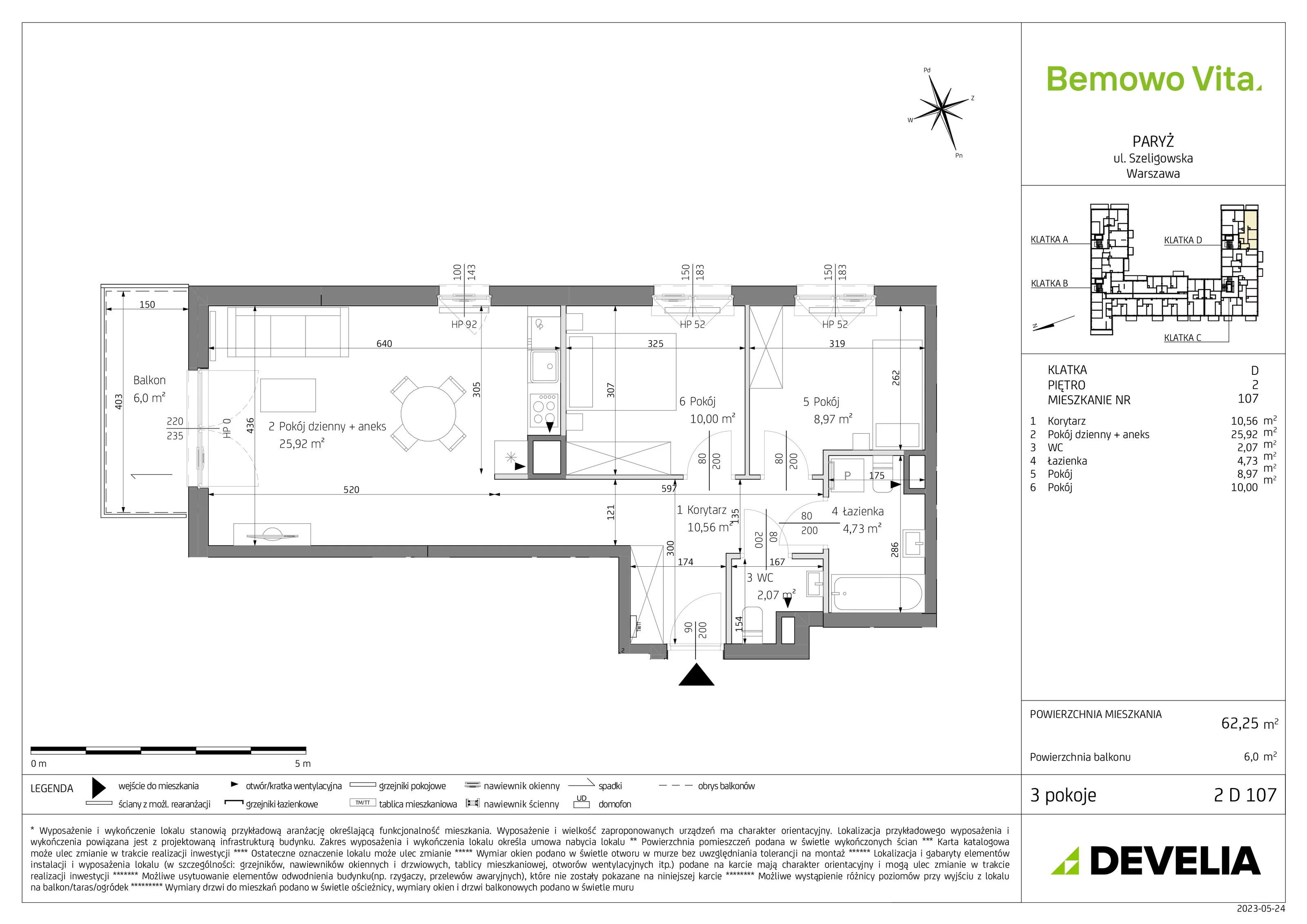 Mieszkanie 62,25 m², piętro 2, oferta nr B3/2/D107, Bemowo Vita, Warszawa, Bemowo, Chrzanów, ul. Szeligowska 59