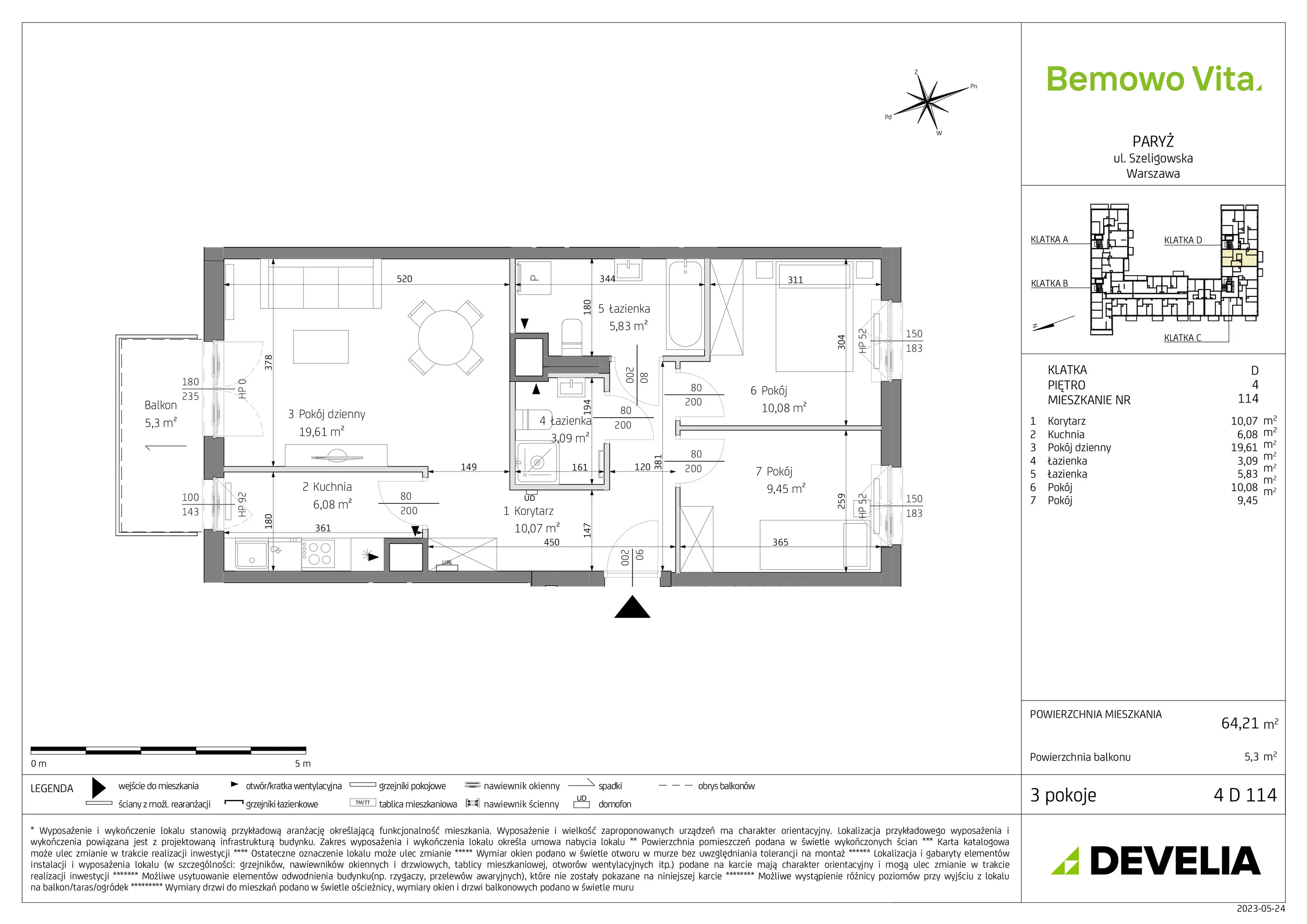 Mieszkanie 64,21 m², piętro 4, oferta nr B3/4/D114, Bemowo Vita, Warszawa, Bemowo, Chrzanów, ul. Szeligowska 59