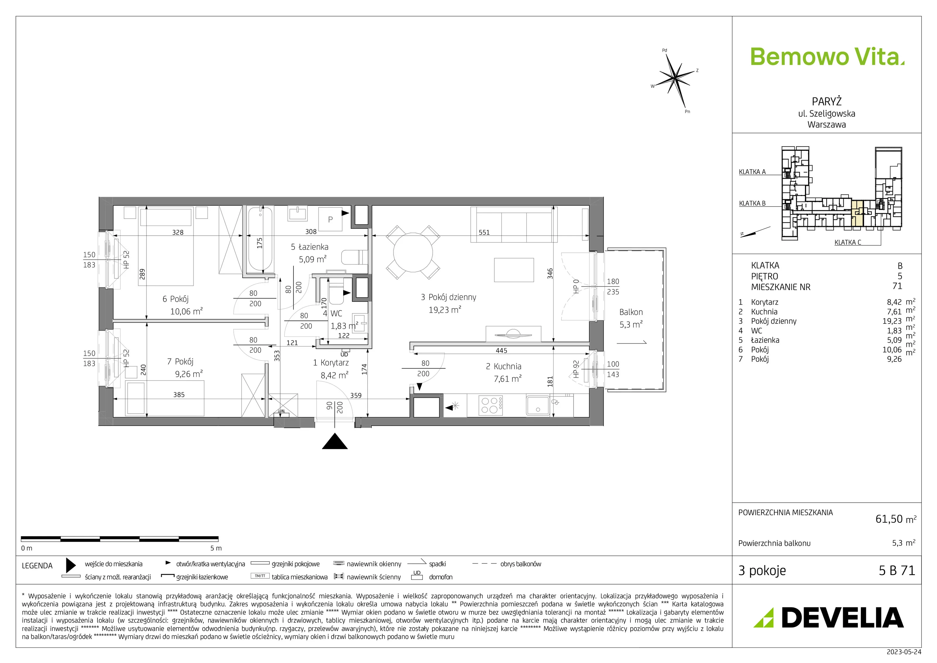 Mieszkanie 61,50 m², piętro 5, oferta nr B3/5/B71, Bemowo Vita, Warszawa, Bemowo, Chrzanów, ul. Szeligowska 59