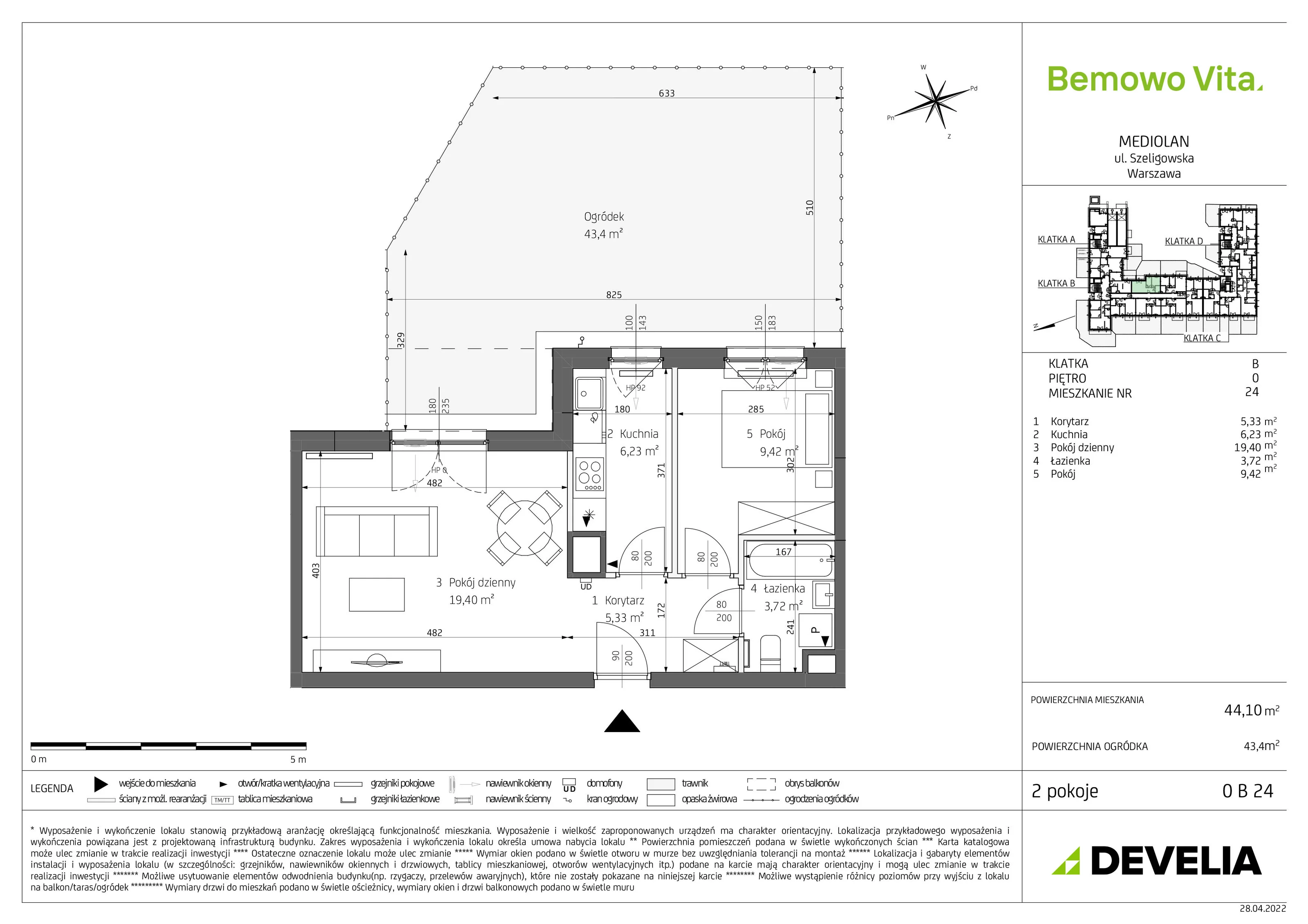 Mieszkanie 44,10 m², parter, oferta nr B4/0/B24, Bemowo Vita, Warszawa, Bemowo, Chrzanów, ul. Szeligowska 59