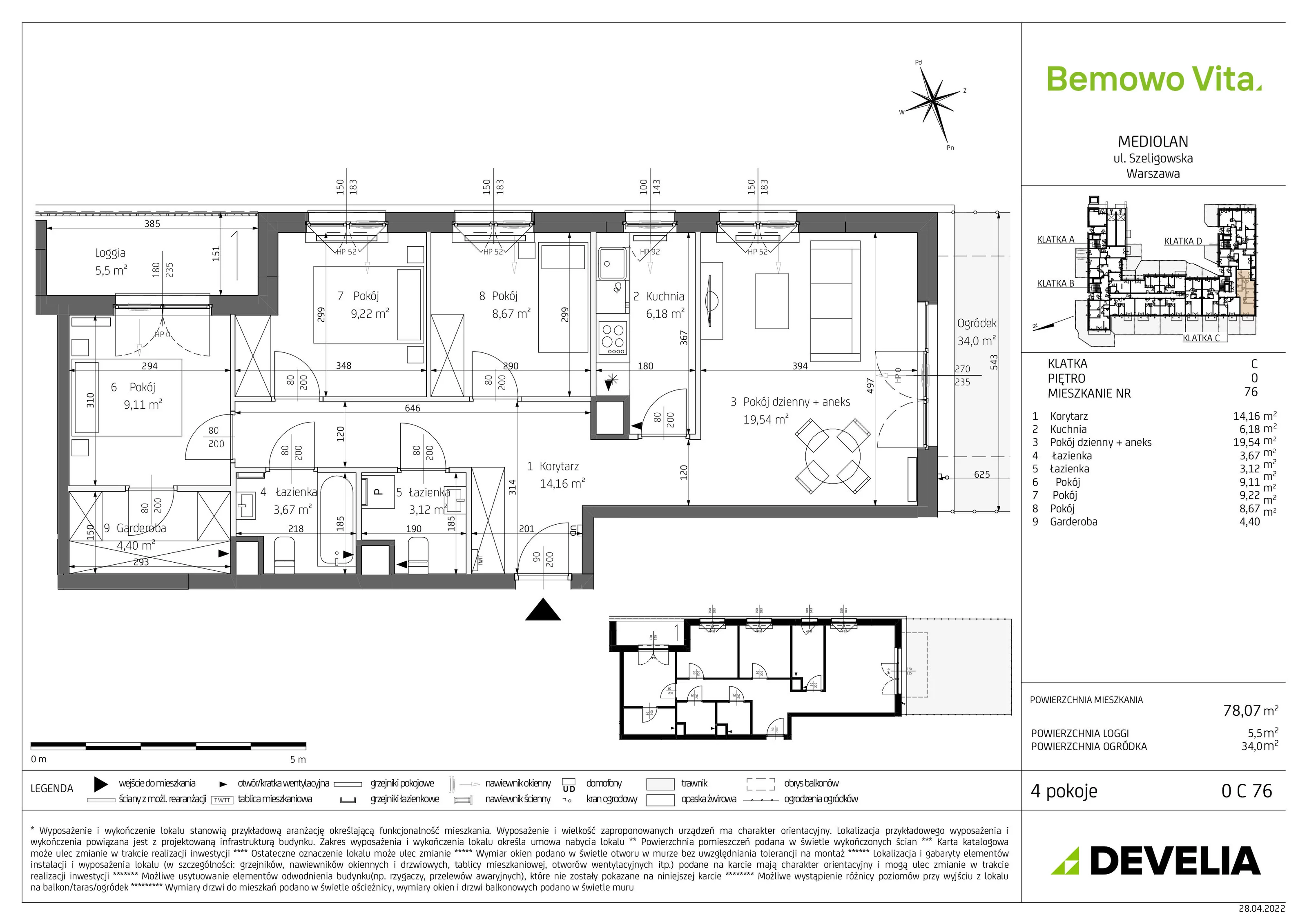 Mieszkanie 78,07 m², parter, oferta nr B4/0/C76, Bemowo Vita, Warszawa, Bemowo, Chrzanów, ul. Szeligowska 59