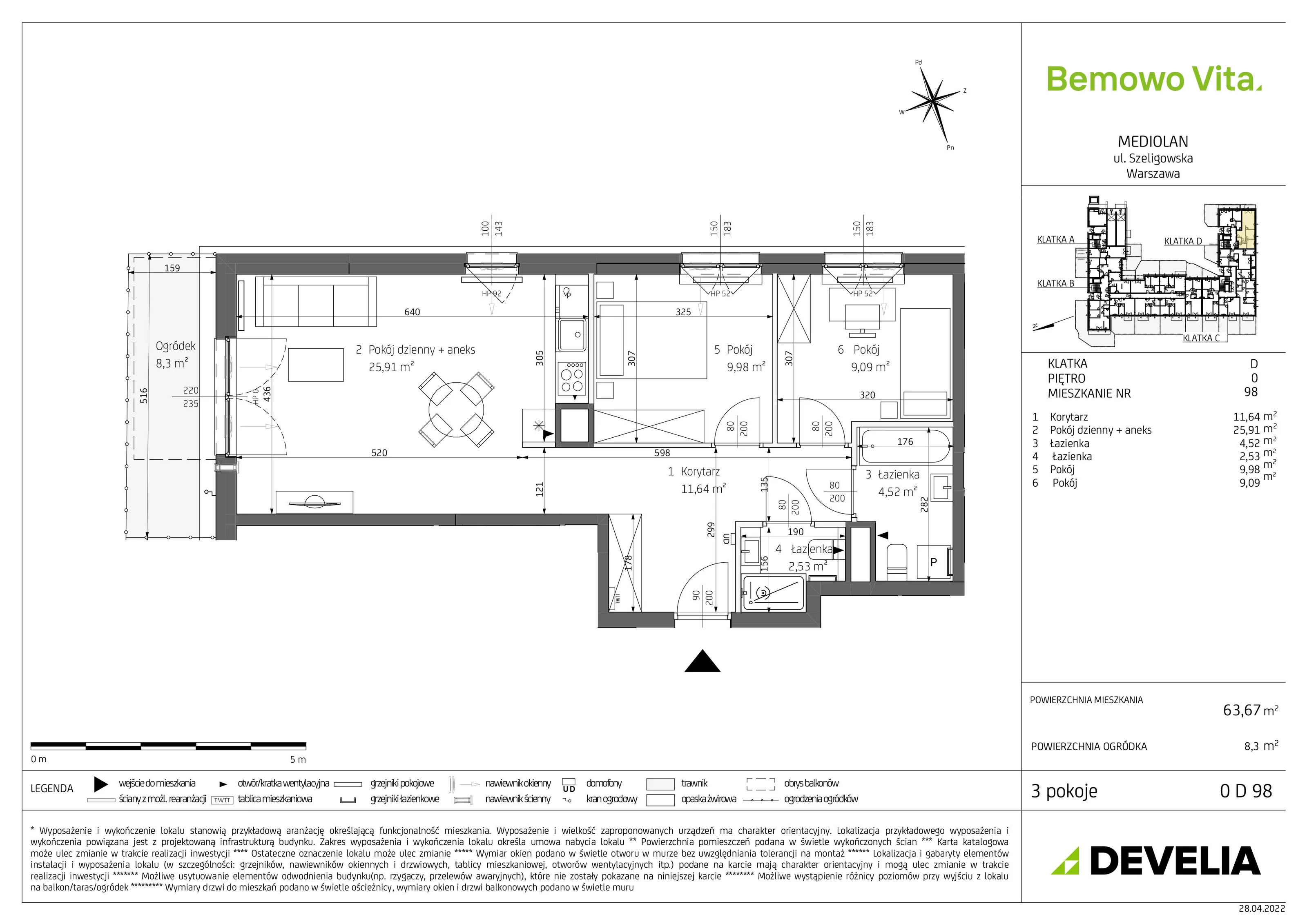 Mieszkanie 63,67 m², parter, oferta nr B4/0/D98, Bemowo Vita, Warszawa, Bemowo, Chrzanów, ul. Szeligowska 59