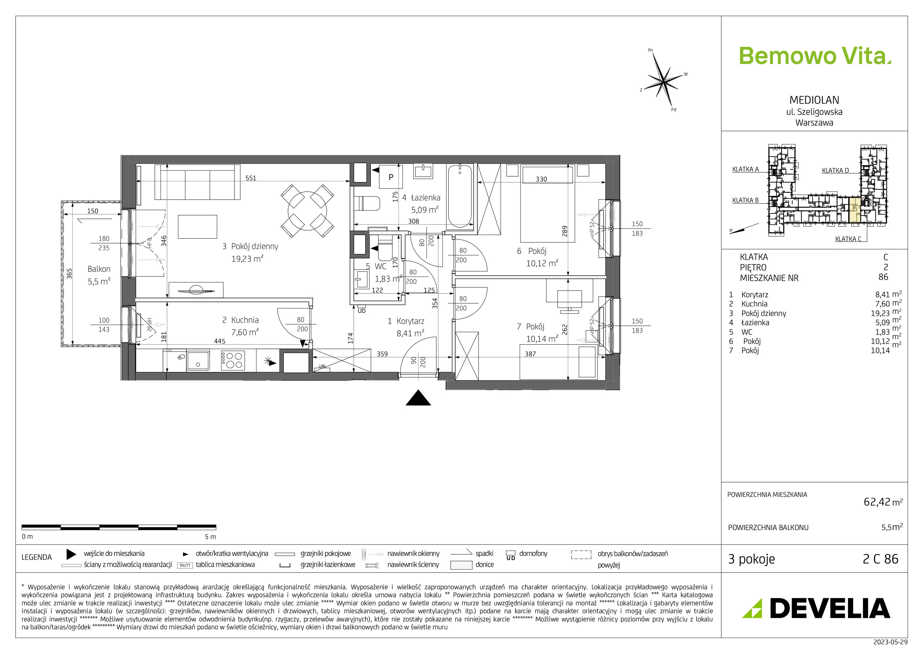 Mieszkanie 62,42 m², piętro 2, oferta nr B4/2/C86, Bemowo Vita, Warszawa, Bemowo, Chrzanów, ul. Szeligowska 59