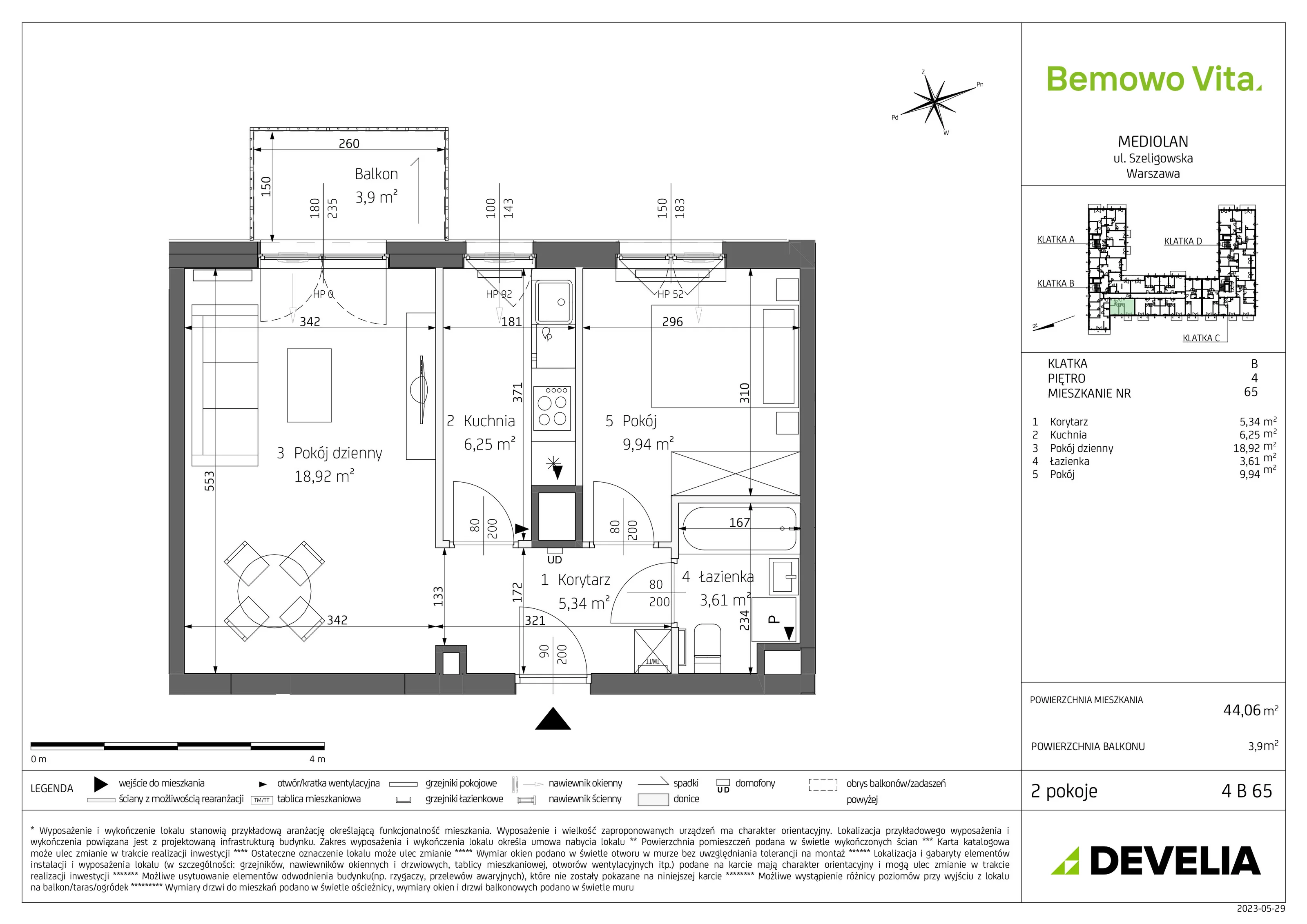 2 pokoje, mieszkanie 44,06 m², piętro 4, oferta nr B4/4/B65, Bemowo Vita, Warszawa, Bemowo, Chrzanów, ul. Szeligowska 59