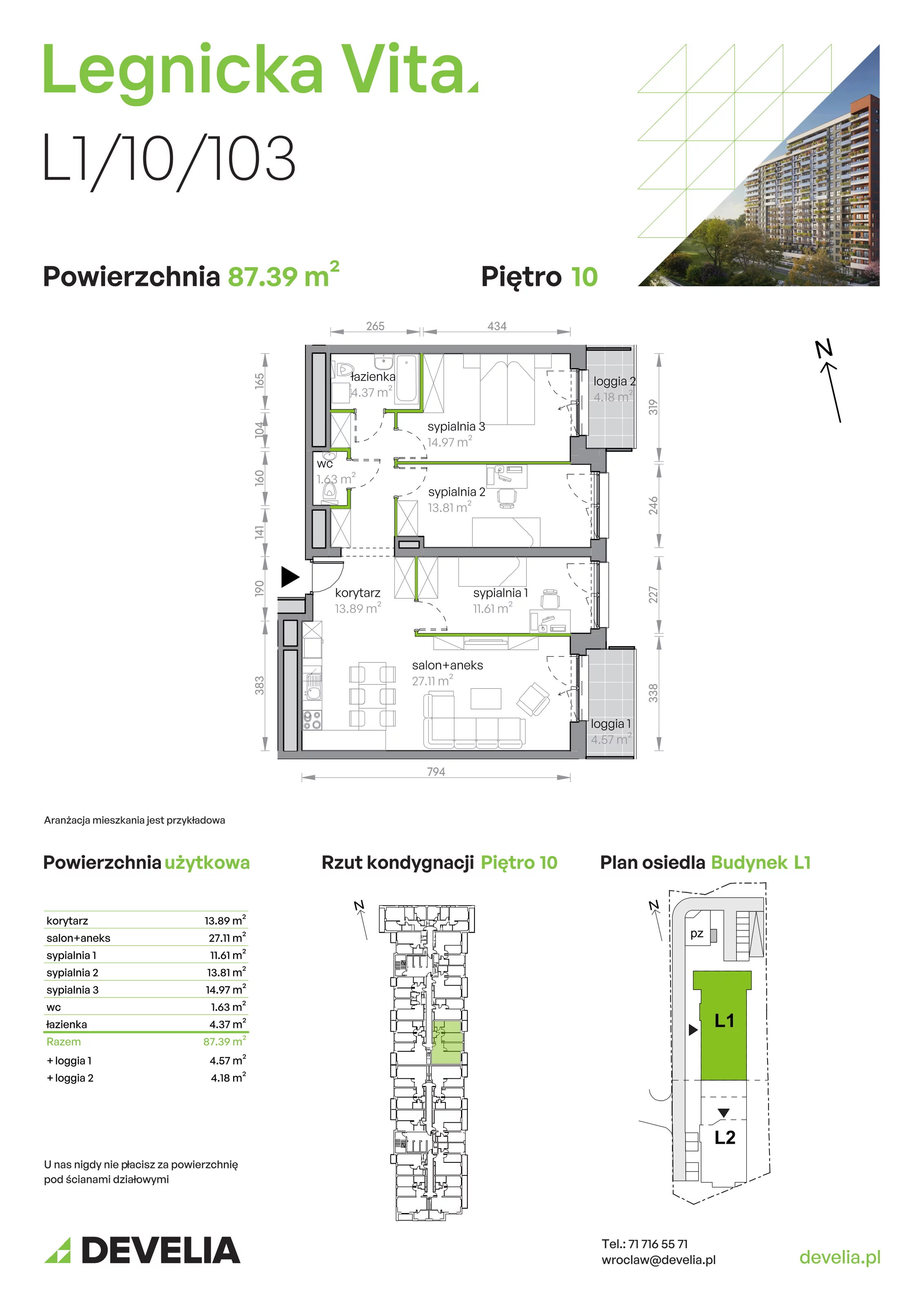 4 pokoje, mieszkanie 87,39 m², piętro 10, oferta nr L1/10/103, Legnicka Vita, Wrocław, Gądów-Popowice Południowe, Popowice, ul. Legnicka 52 A