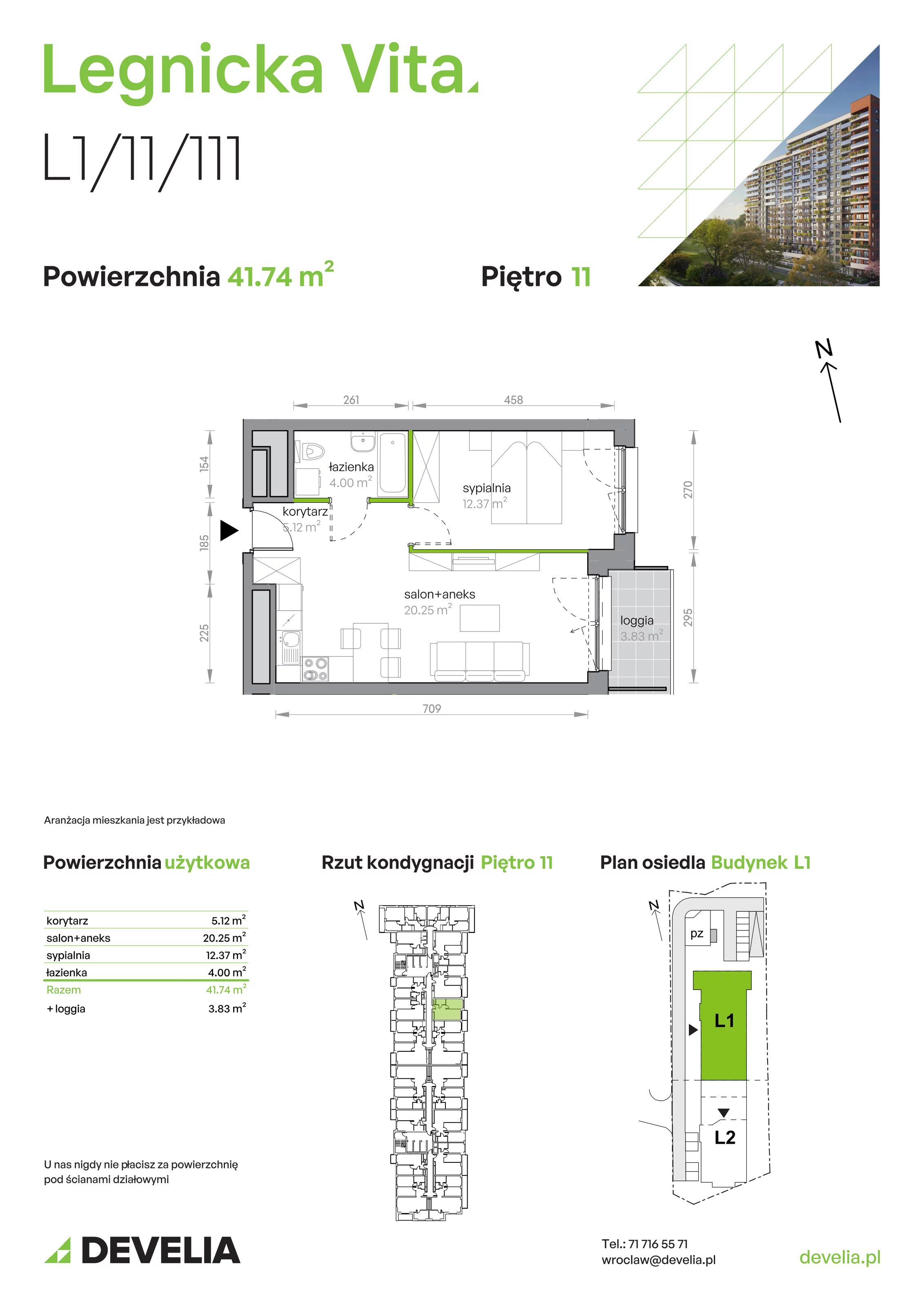 Mieszkanie 41,74 m², piętro 11, oferta nr L1/11/111, Legnicka Vita, Wrocław, Gądów-Popowice Południowe, Popowice, ul. Legnicka 52 A