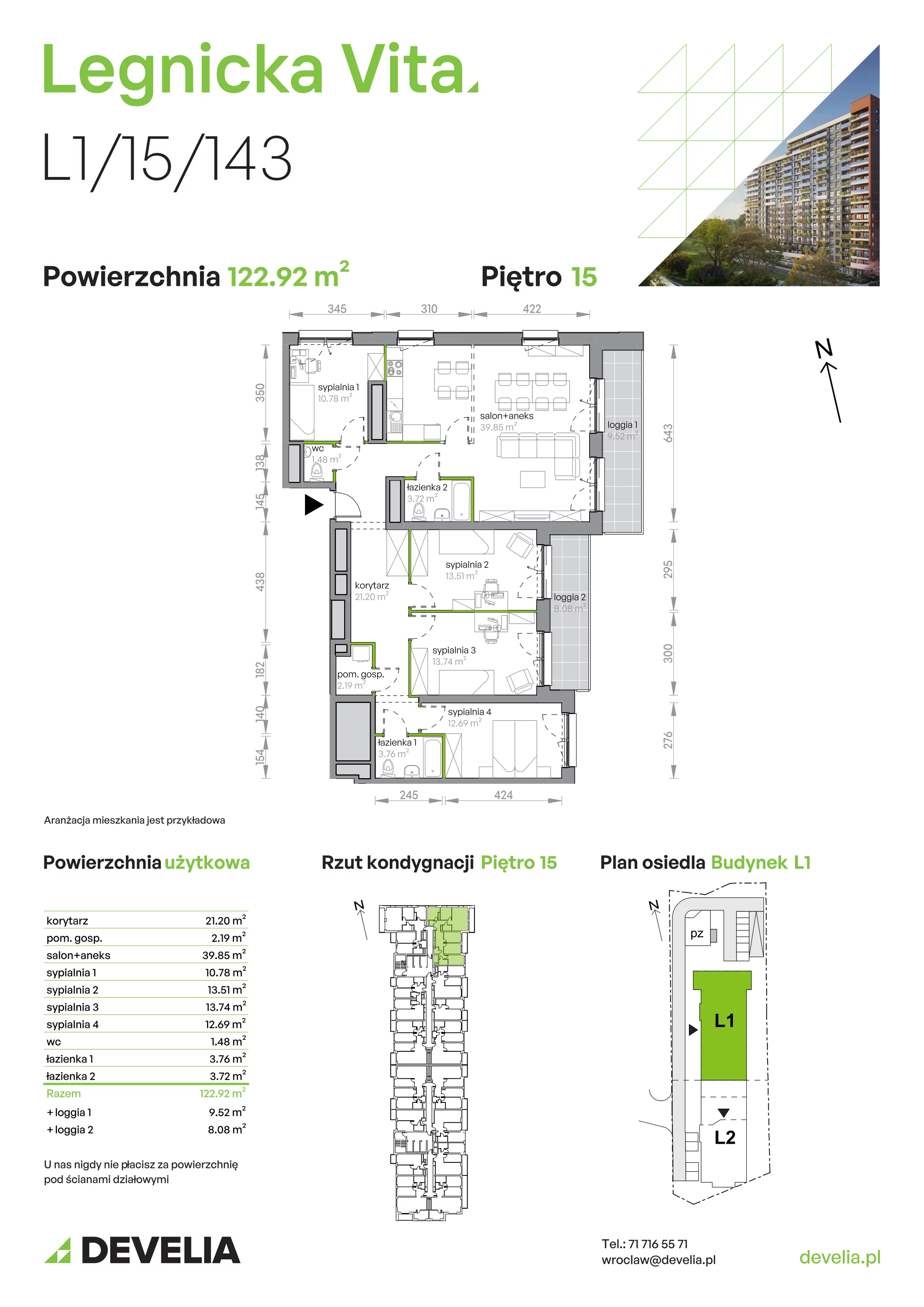 Mieszkanie 122,92 m², piętro 15, oferta nr L1/15/143, Legnicka Vita, Wrocław, Gądów-Popowice Południowe, Popowice, ul. Legnicka 52 A