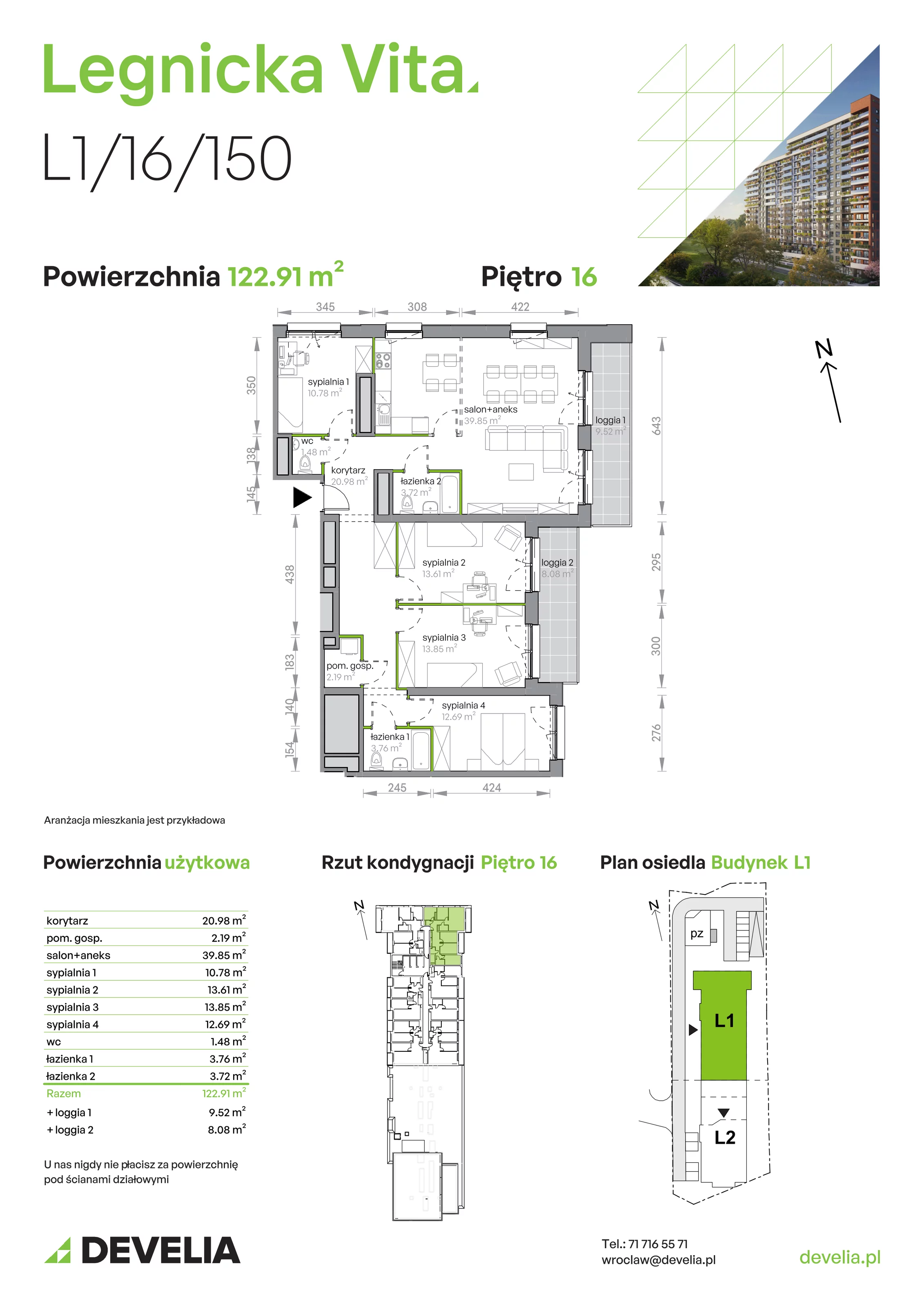 Mieszkanie 122,91 m², piętro 16, oferta nr L1/16/150, Legnicka Vita, Wrocław, Gądów-Popowice Południowe, Popowice, ul. Legnicka 52 A-idx