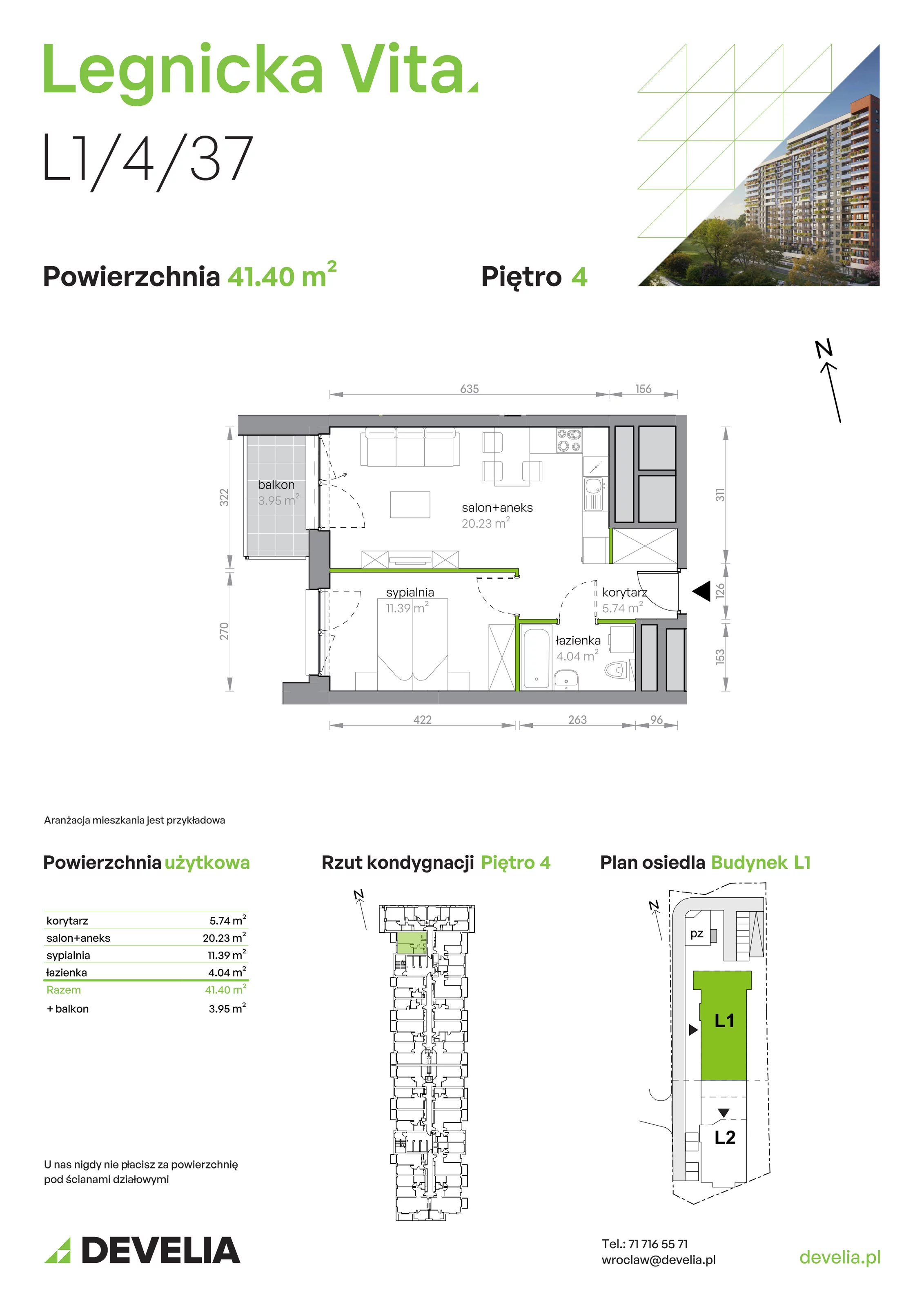 Mieszkanie 41,40 m², piętro 4, oferta nr L1/4/37, Legnicka Vita, Wrocław, Gądów-Popowice Południowe, Popowice, ul. Legnicka 52 A