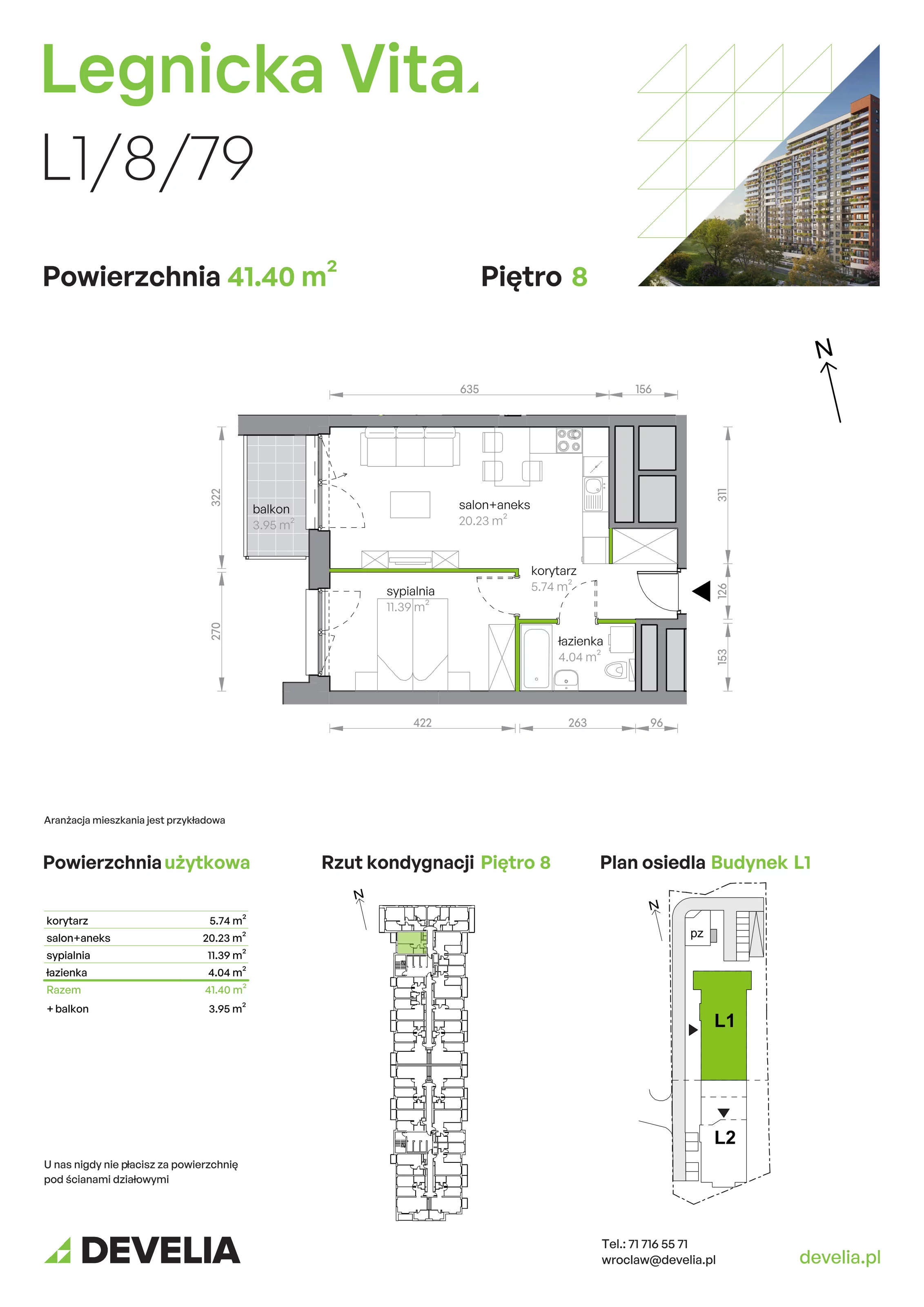 2 pokoje, mieszkanie 41,40 m², piętro 8, oferta nr L1/8/79, Legnicka Vita, Wrocław, Gądów-Popowice Południowe, Popowice, ul. Legnicka 52 A