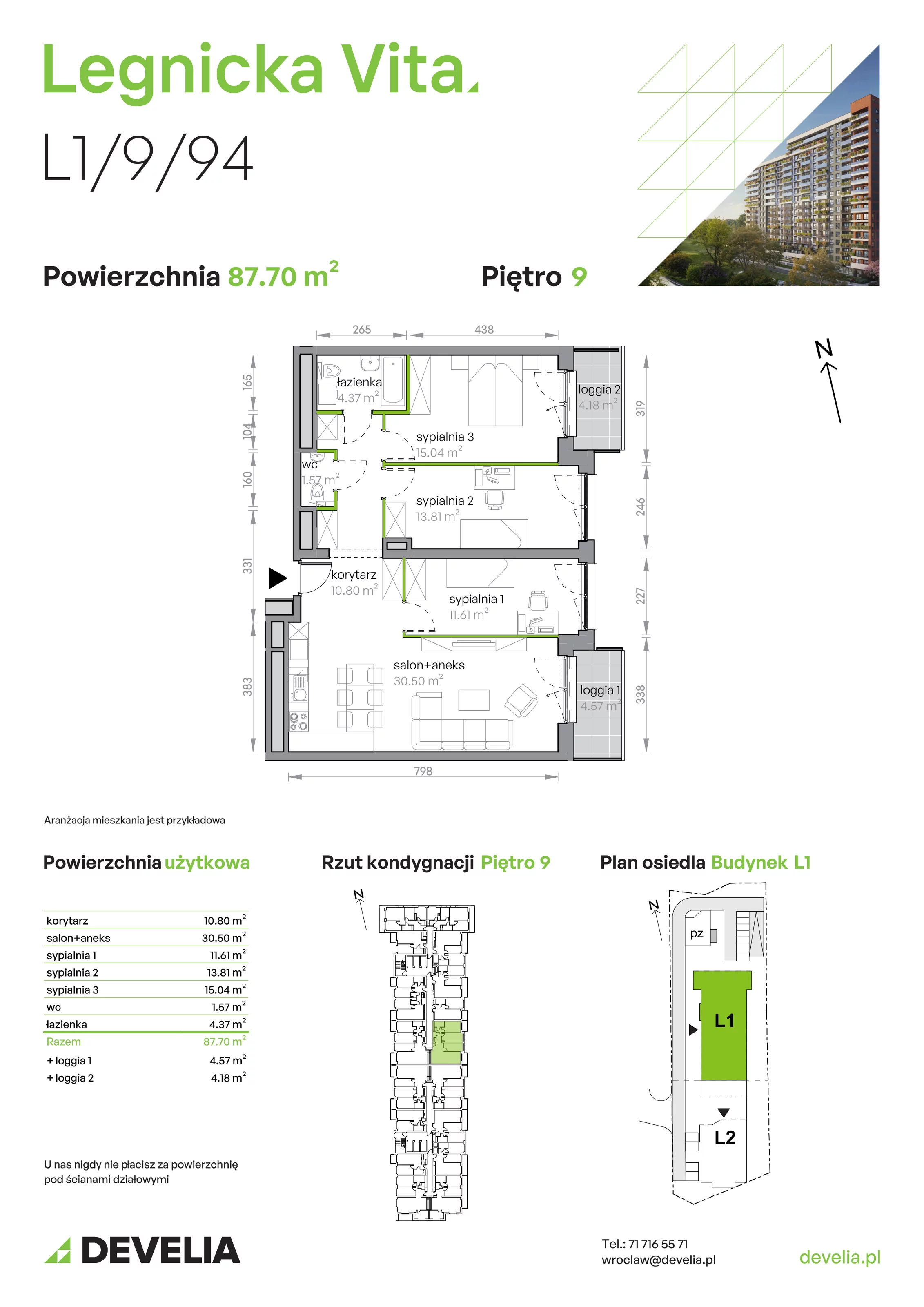 Mieszkanie 87,70 m², piętro 9, oferta nr L1/9/94, Legnicka Vita, Wrocław, Gądów-Popowice Południowe, Popowice, ul. Legnicka 52 A-idx