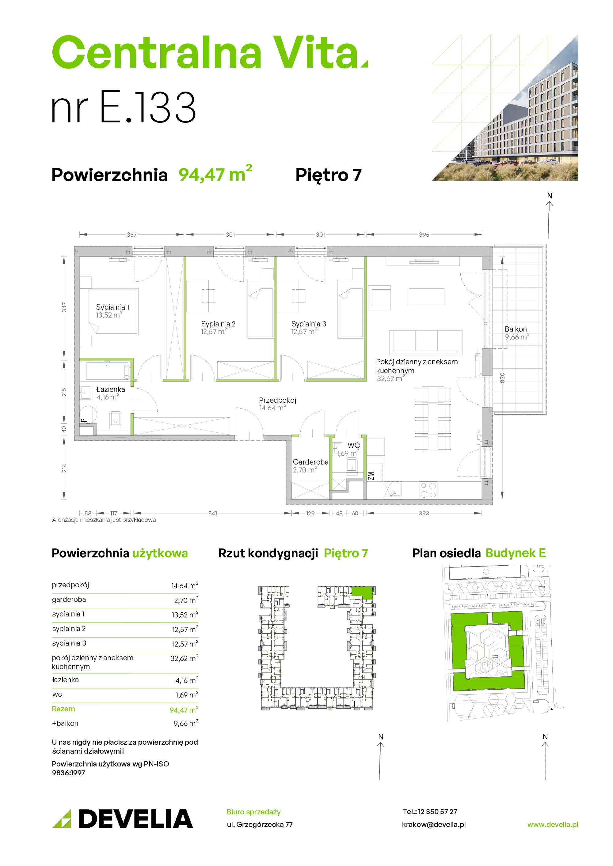 4 pokoje, mieszkanie 94,47 m², piętro 7, oferta nr E.133, Centralna Vita, Kraków, Czyżyny, ul. Ciesielskiego