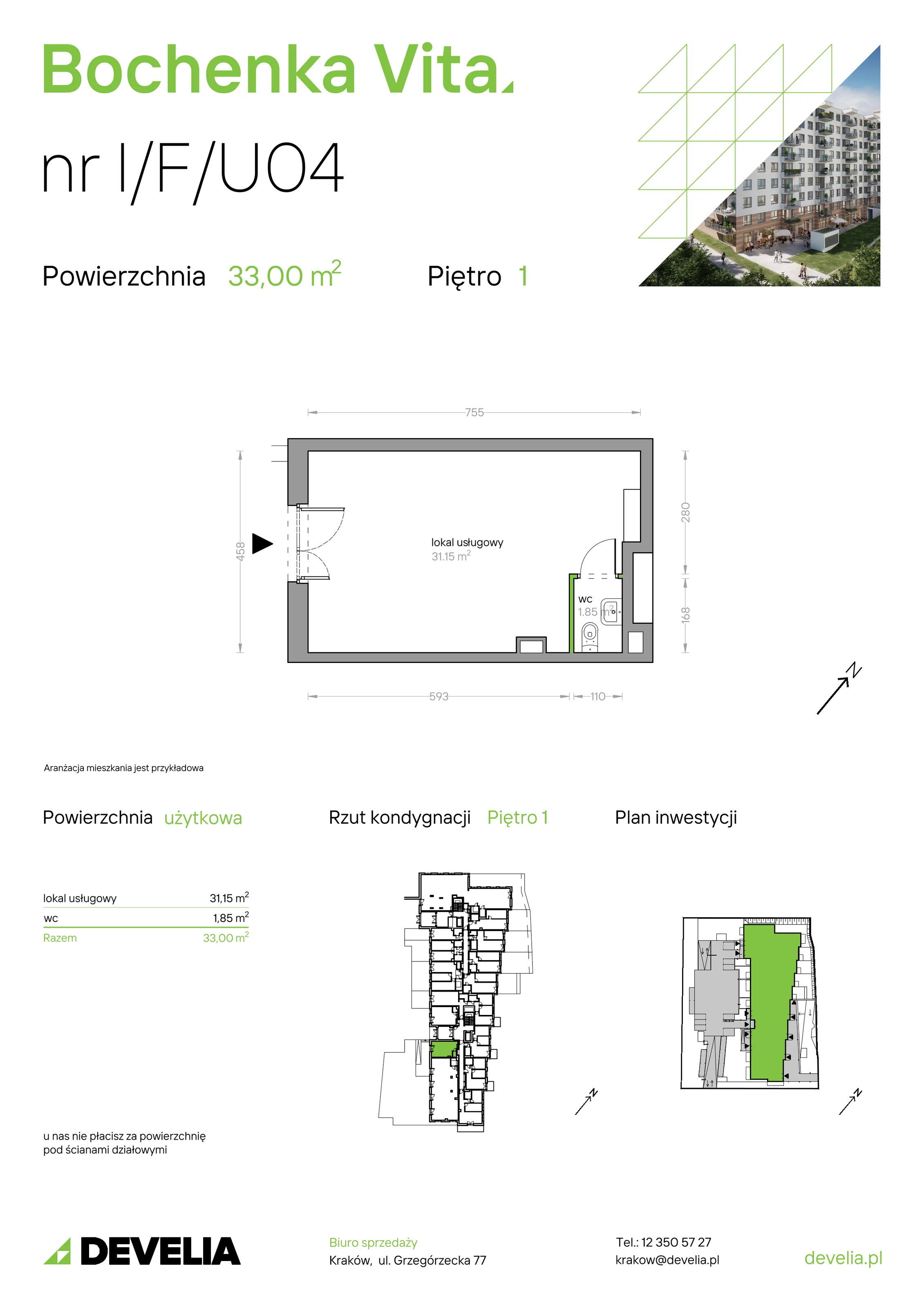 Lokal użytkowy 33,00 m², oferta nr I/F/U04 , Bochenka Vita, Kraków, Podgórze, ul. Bochenka