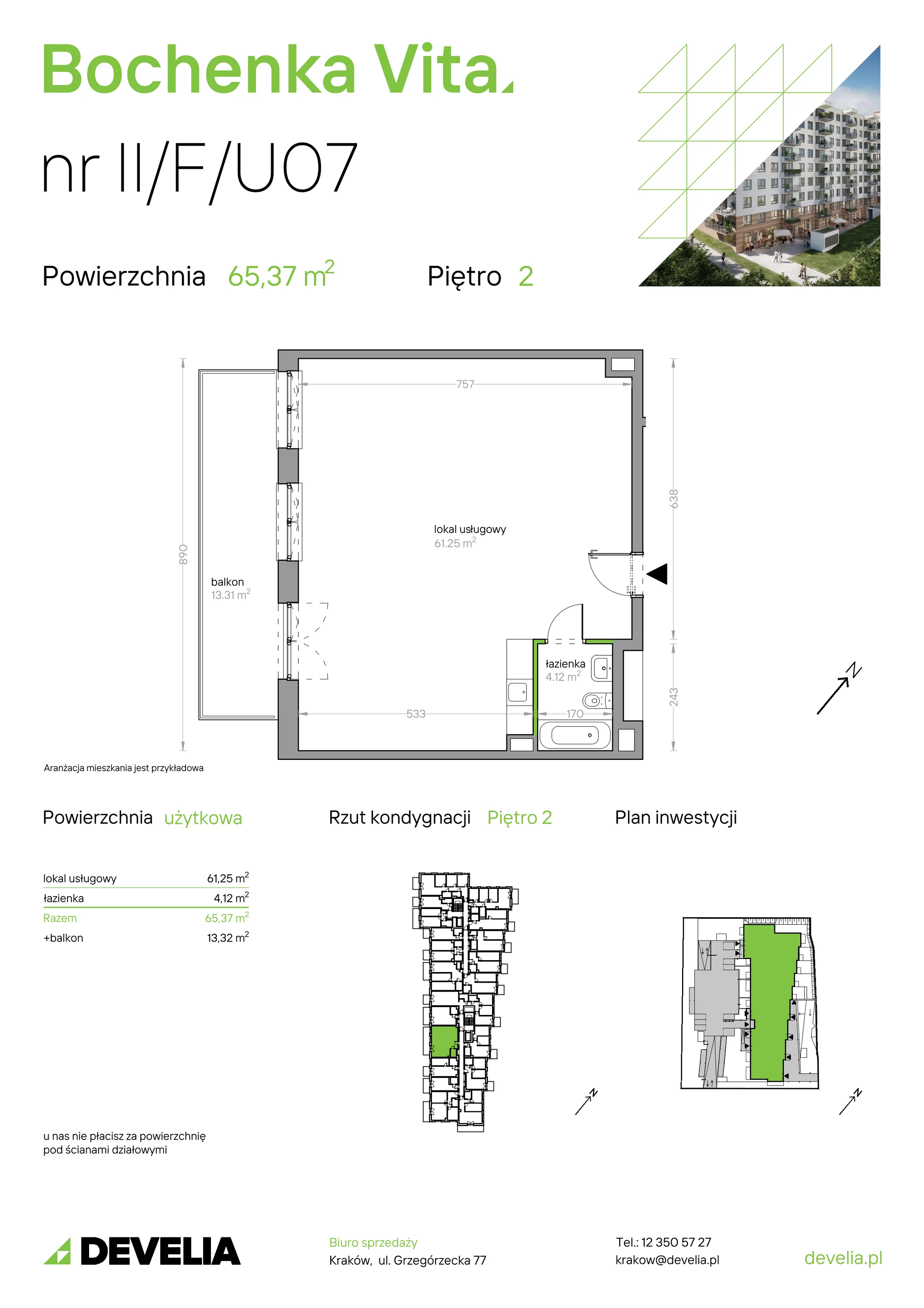 Lokal użytkowy 65,37 m², oferta nr II/F/U07, Bochenka Vita, Kraków, Podgórze, ul. Bochenka