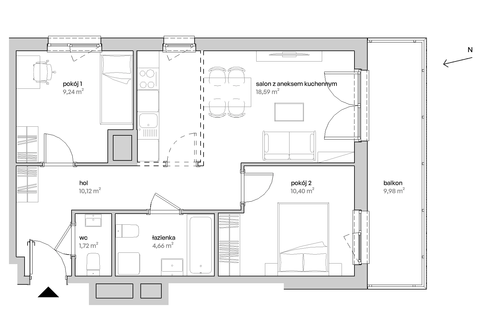 3 pokoje, mieszkanie 54,73 m², piętro 1, oferta nr A/01/012, Unii Lubelskiej Vita, Poznań, Nowe Miasto, Starołęka, ul. Unii Lubelskiej 10