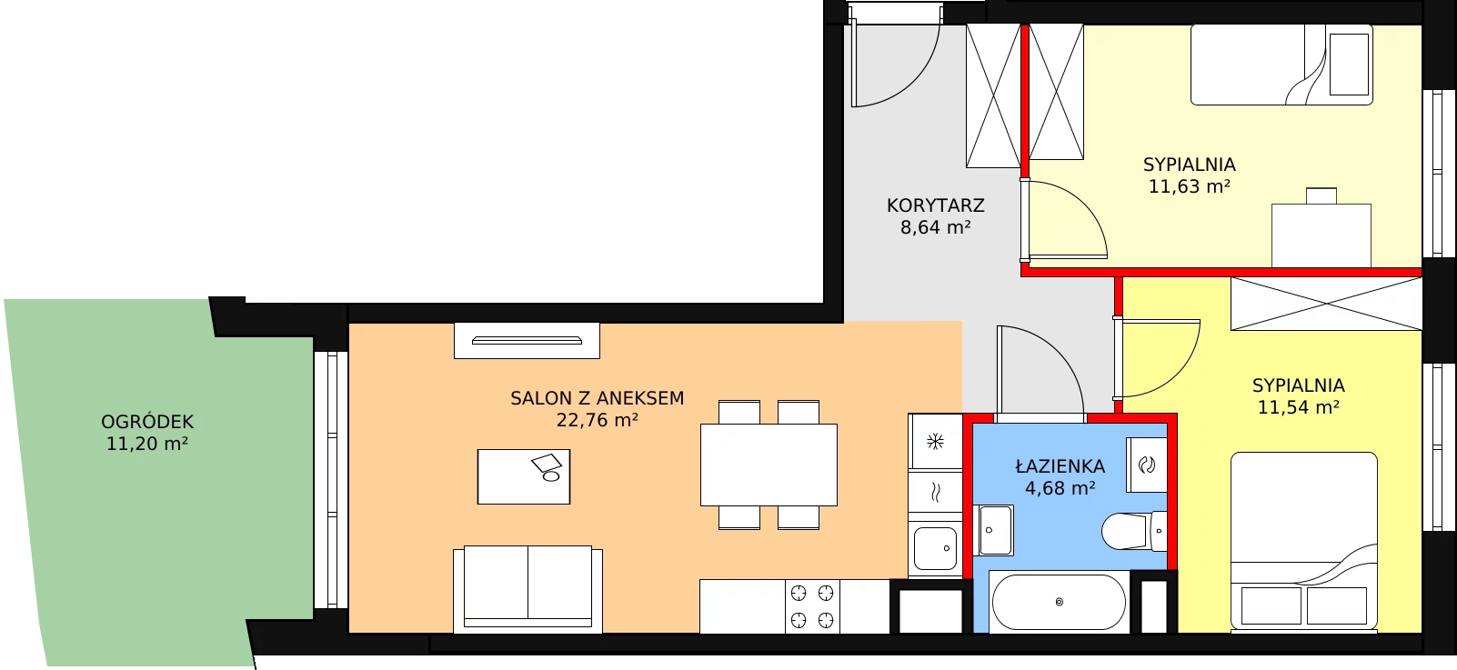 3 pokoje, mieszkanie 59,23 m², parter, oferta nr HO/0B45, Malta Point, Poznań, Rataje, Łacina, ul. Brneńska