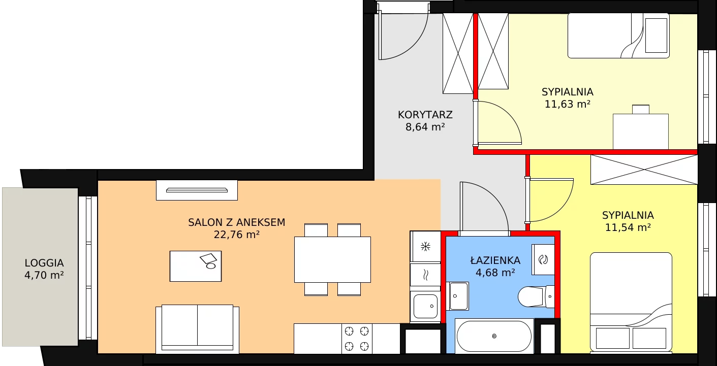 Mieszkanie 59,25 m², piętro 1, oferta nr HO/1B48, Malta Point, Poznań, Rataje, Łacina, ul. Brneńska