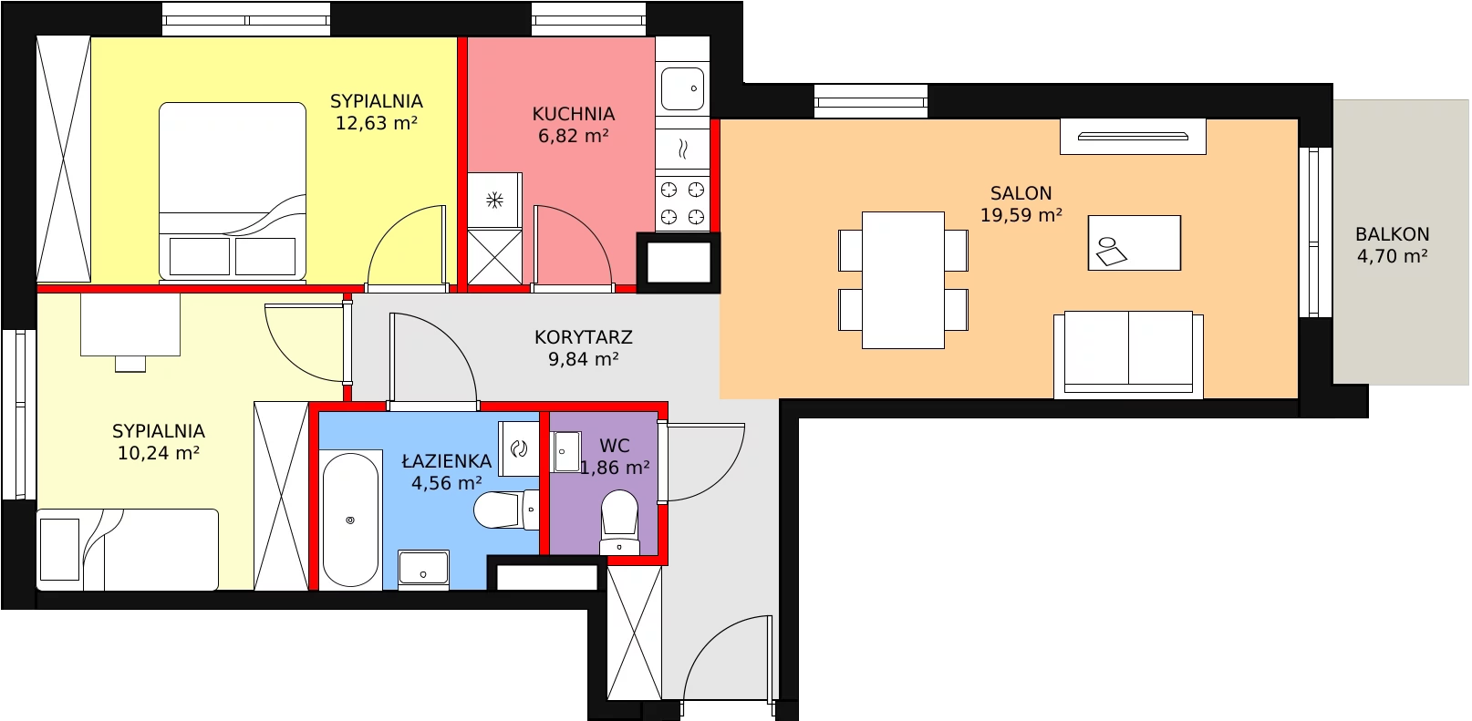 Mieszkanie 65,54 m², piętro 1, oferta nr HO/1C73, Malta Point, Poznań, Rataje, Łacina, ul. Brneńska