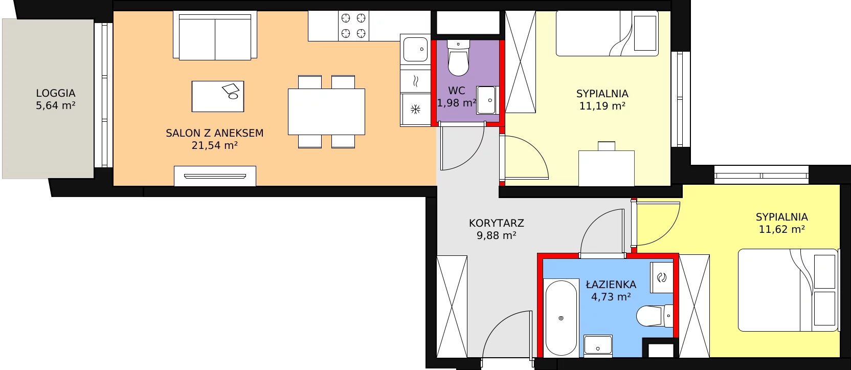 Mieszkanie 60,94 m², piętro 1, oferta nr HO/1C78, Malta Point, Poznań, Rataje, Łacina, ul. Brneńska