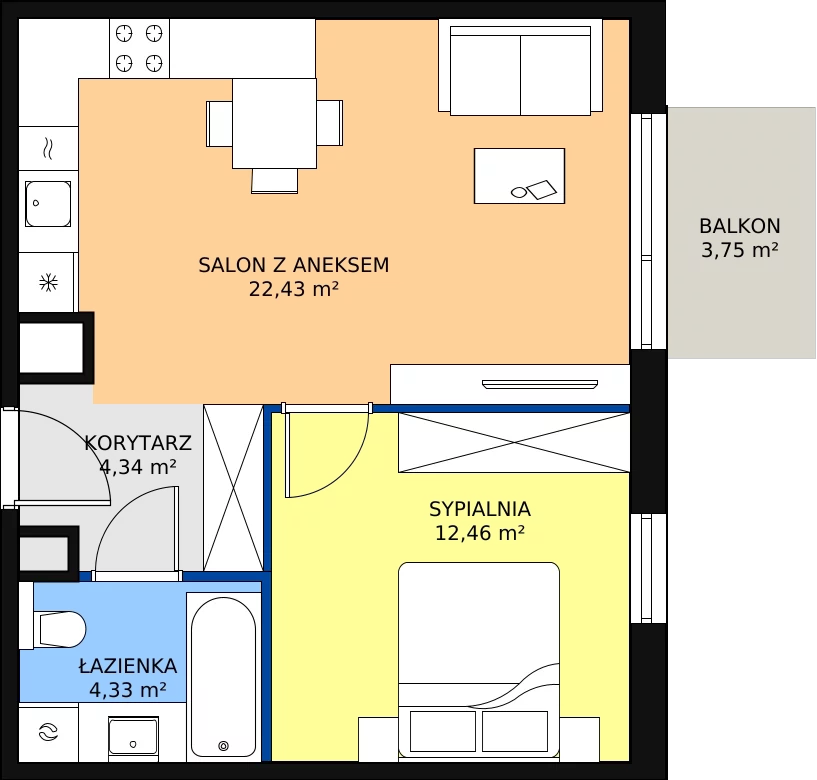 Zalety mieszkania 43.56 m², A/028