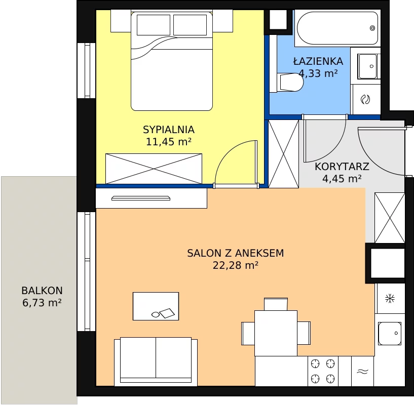 Zalety mieszkania 42.51 m², A/030