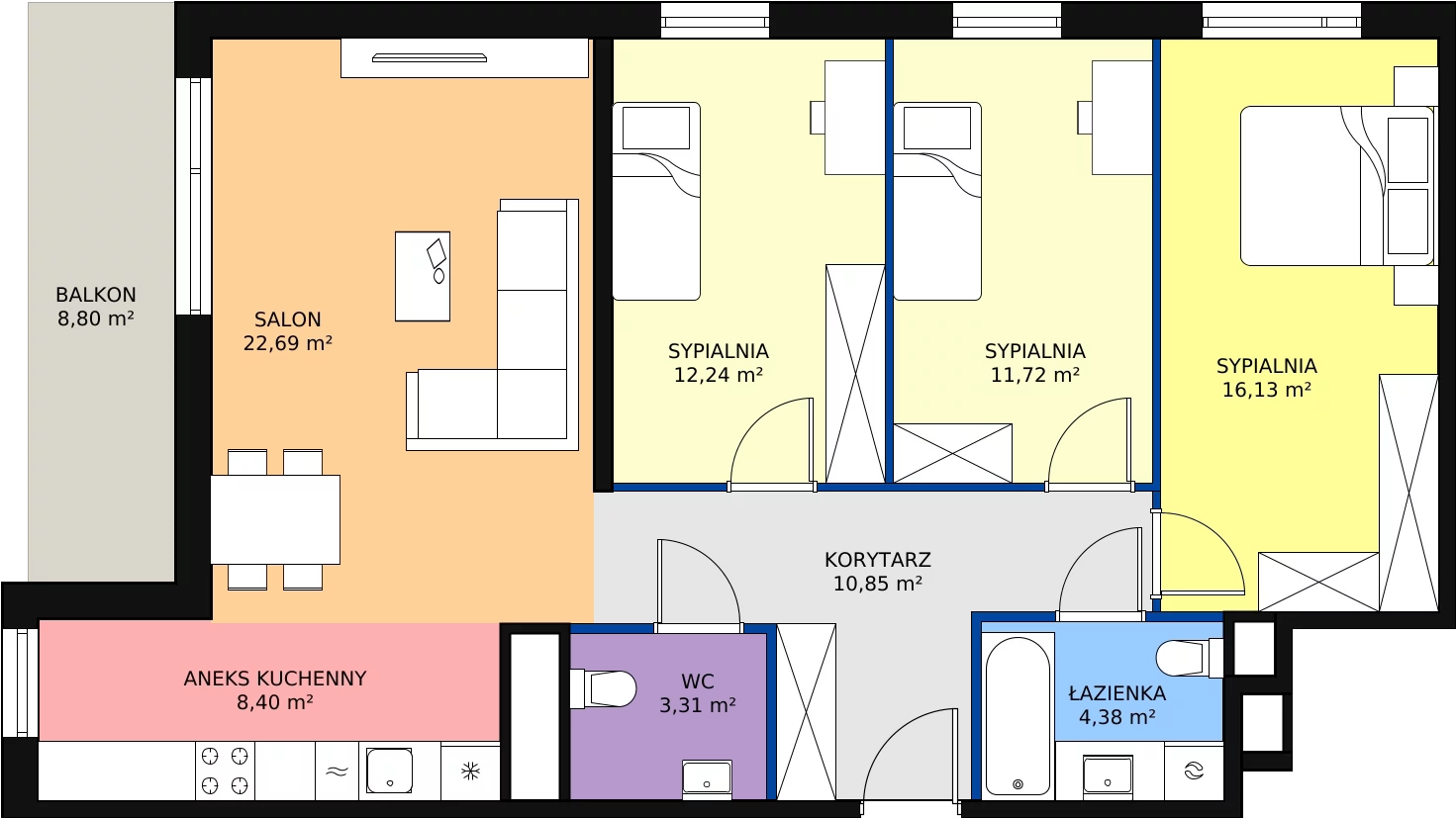 Zalety mieszkania 89.72 m², A/033