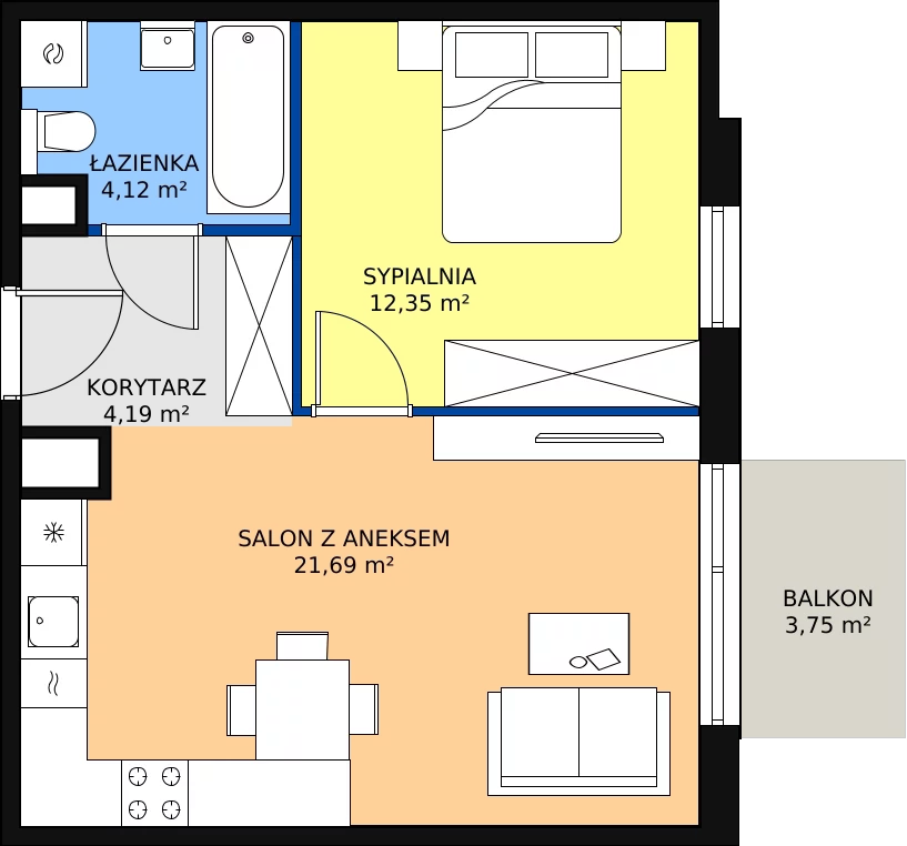 Zalety mieszkania 42.35 m², A/043
