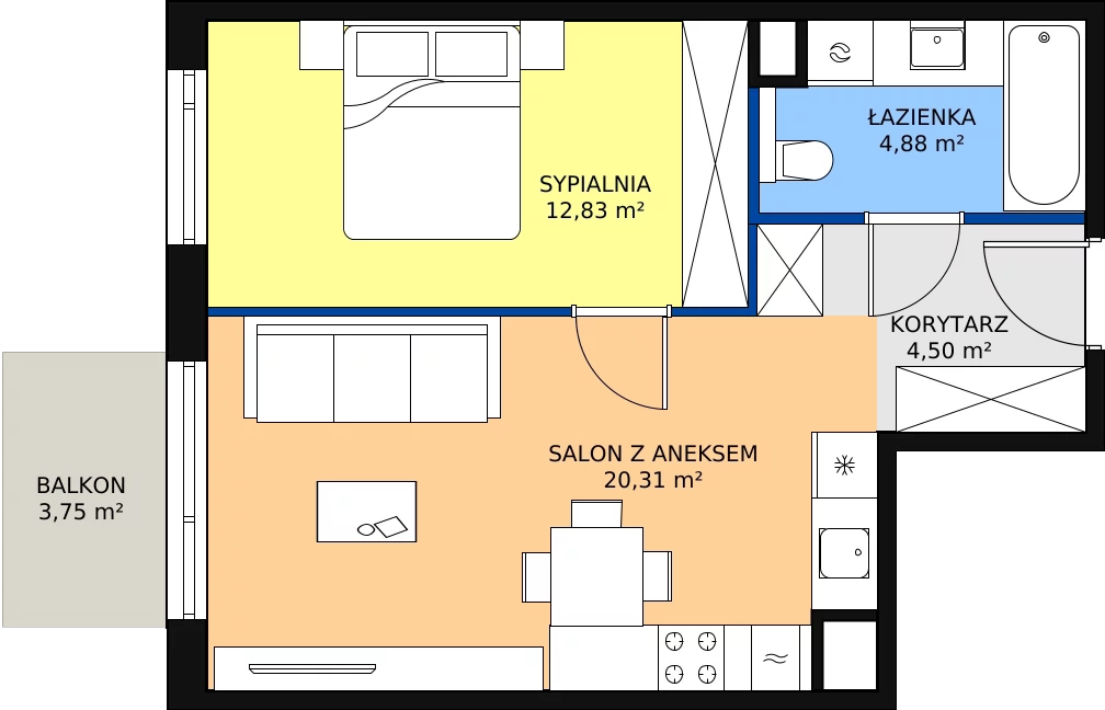 Zalety mieszkania 42.52 m², A/048