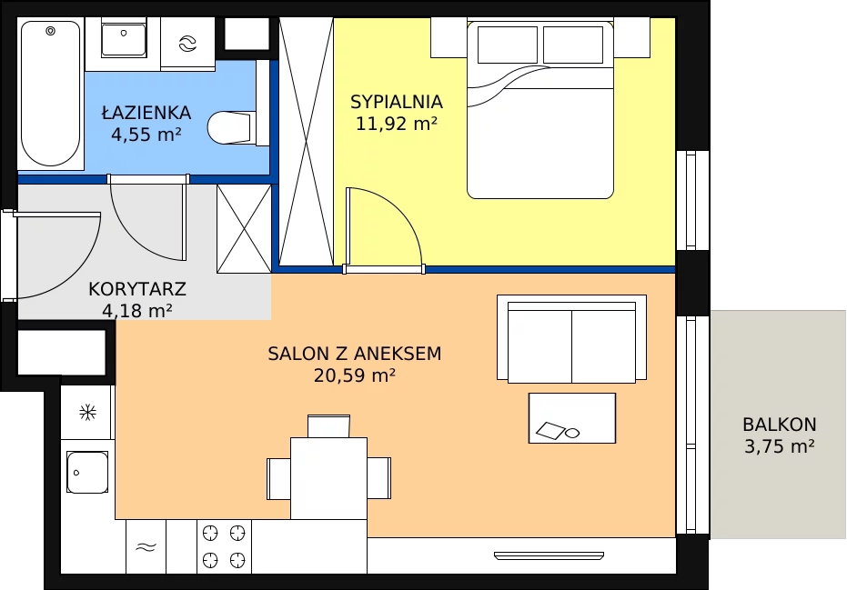 Zalety mieszkania 41.24 m², B/027