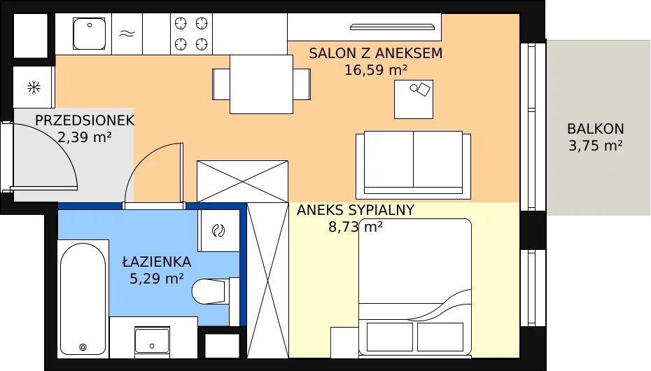Zalety mieszkania 33 m², B/041