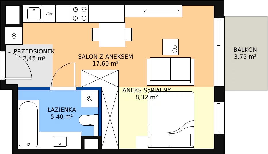Zalety mieszkania 33.77 m², B/042
