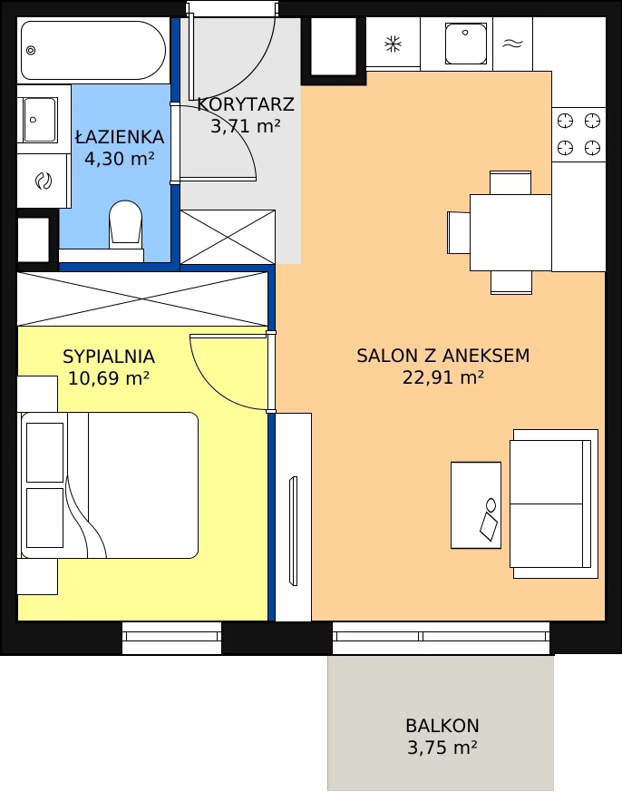 Zalety mieszkania 41.61 m², B/052