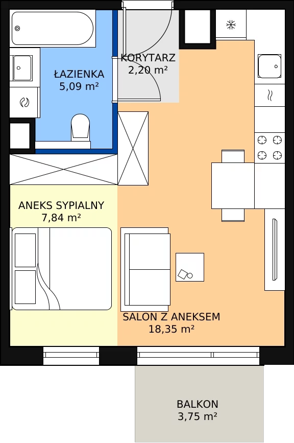 Zalety mieszkania 33.48 m², B/071