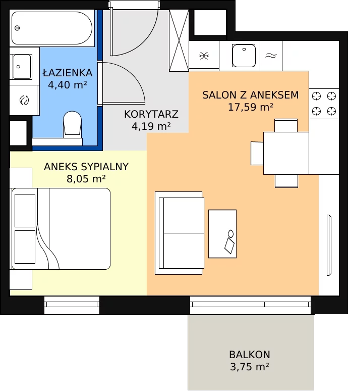 Zalety mieszkania 34.23 m², B/080