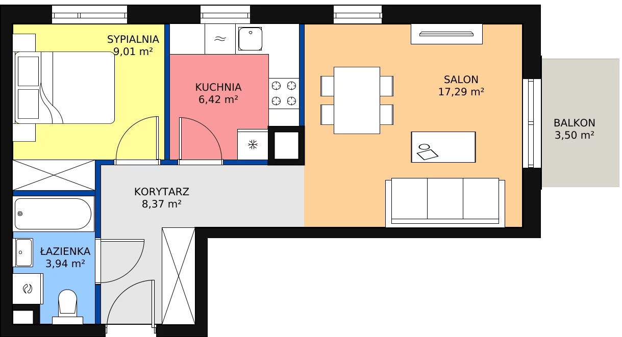 Zalety mieszkania 45.03 m², D/040