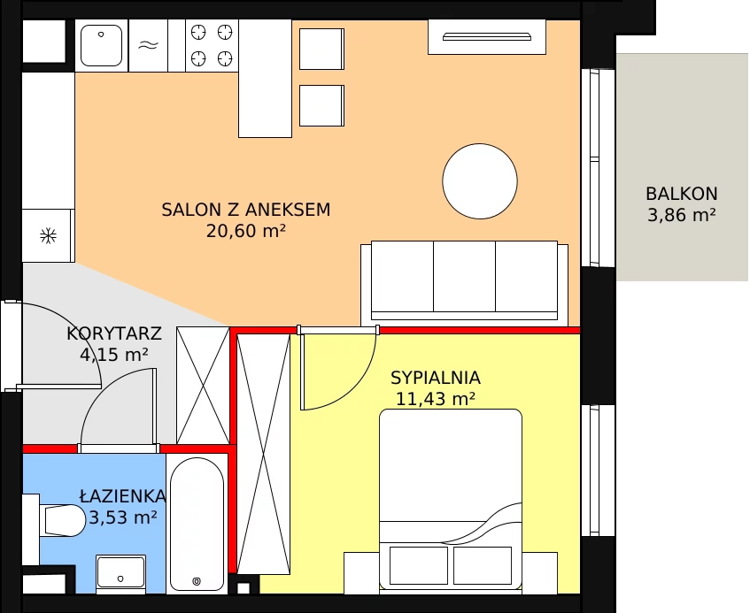 2 pokoje, mieszkanie 39,71 m², piętro 2, oferta nr A1/25/M, Południe Vita, Gdańsk, Orunia Górna-Gdańsk Południe, Maćkowy, ul. Kazimierza Wielkiego