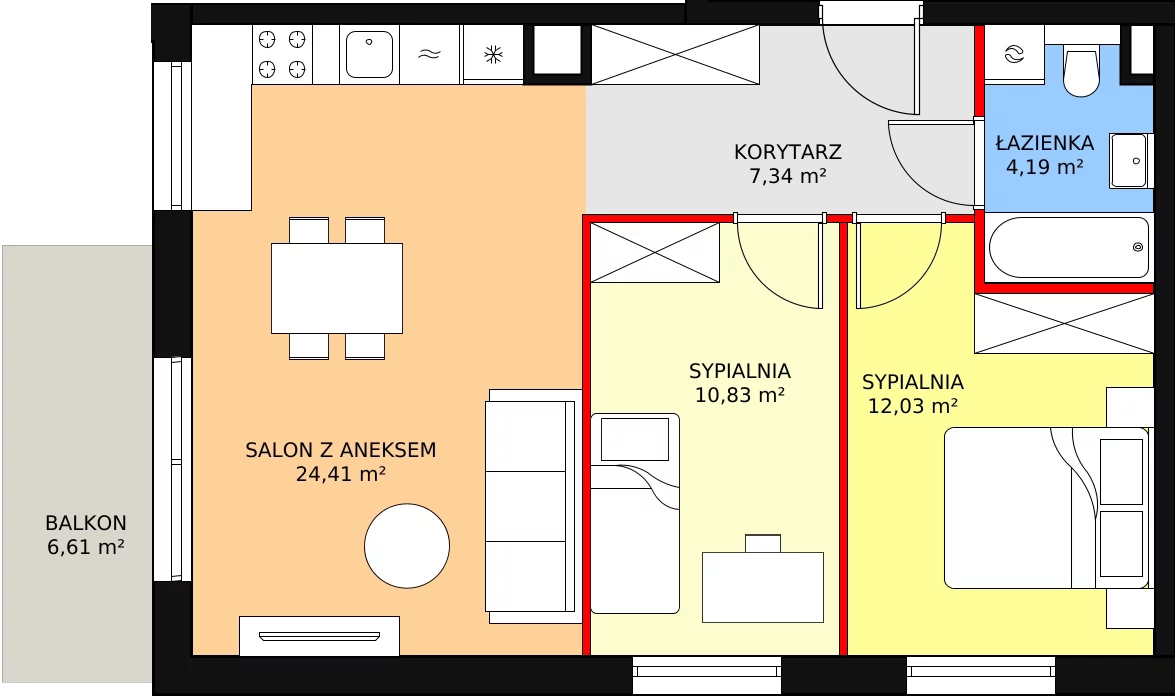 Mieszkanie 58,80 m², piętro 3, oferta nr A1/32/M, Południe Vita, Gdańsk, Orunia Górna-Gdańsk Południe, Maćkowy, ul. Kazimierza Wielkiego