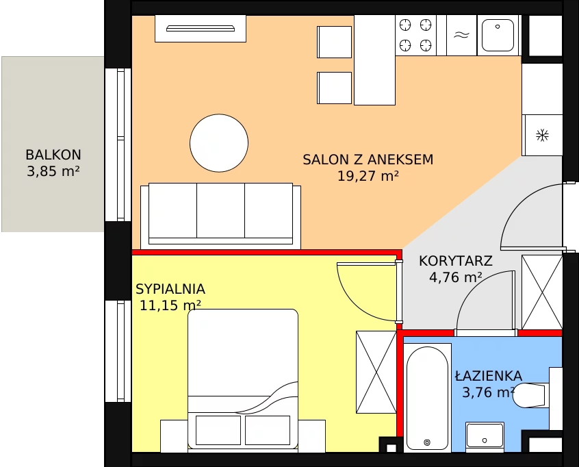 Mieszkanie 38,94 m², piętro 2, oferta nr A2/23/M, Południe Vita, Gdańsk, Orunia Górna-Gdańsk Południe, Maćkowy, ul. Kazimierza Wielkiego