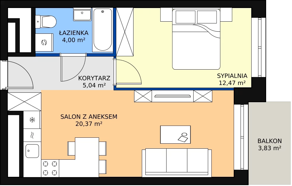 Zalety mieszkania 41.88 m², L1/4/42