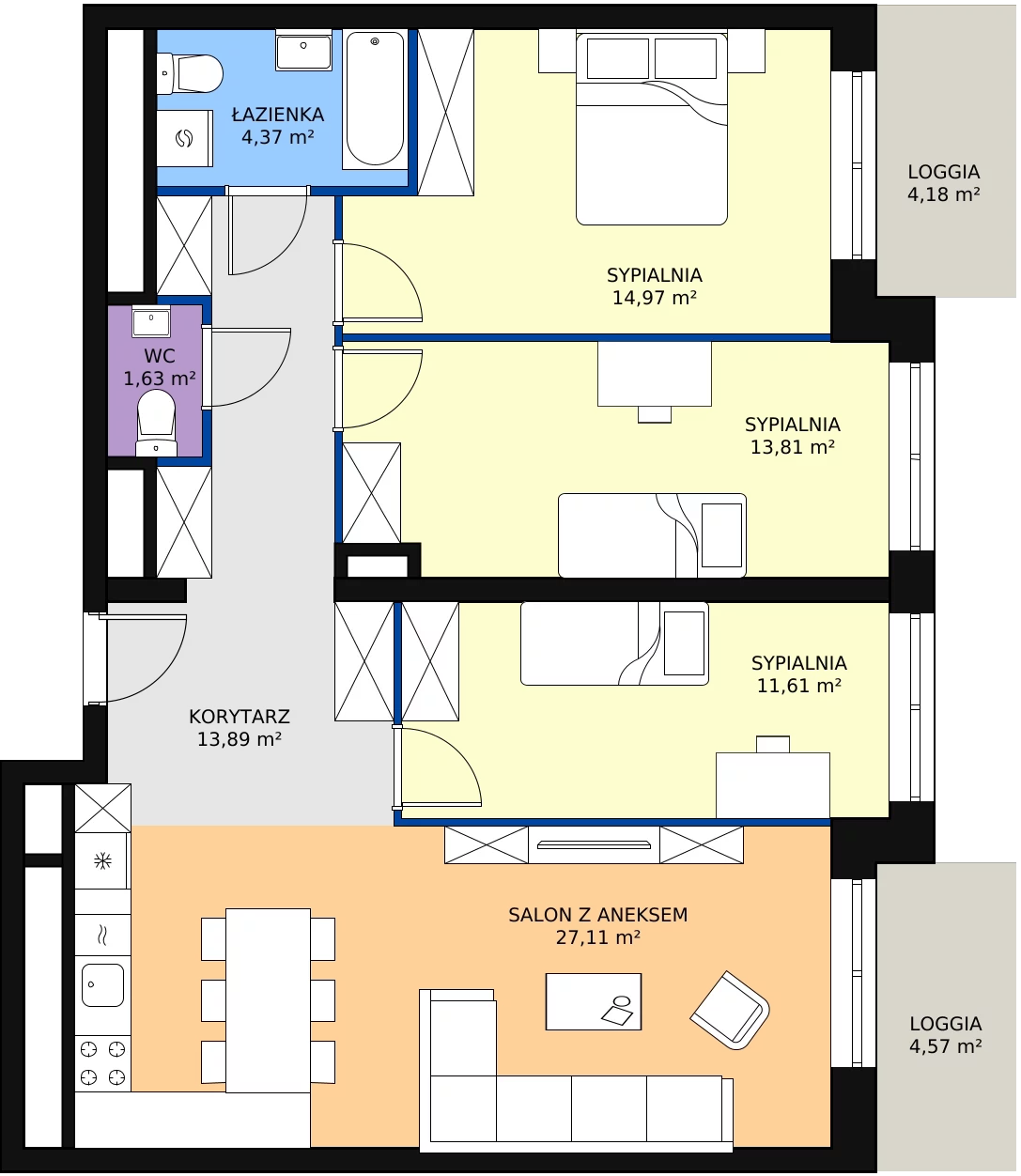 Zalety mieszkania 87.39 m², L1/11/112
