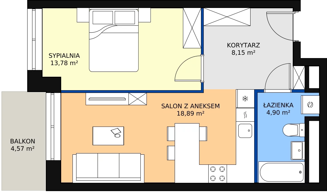 Zalety mieszkania 45.72 m², L1/5/57