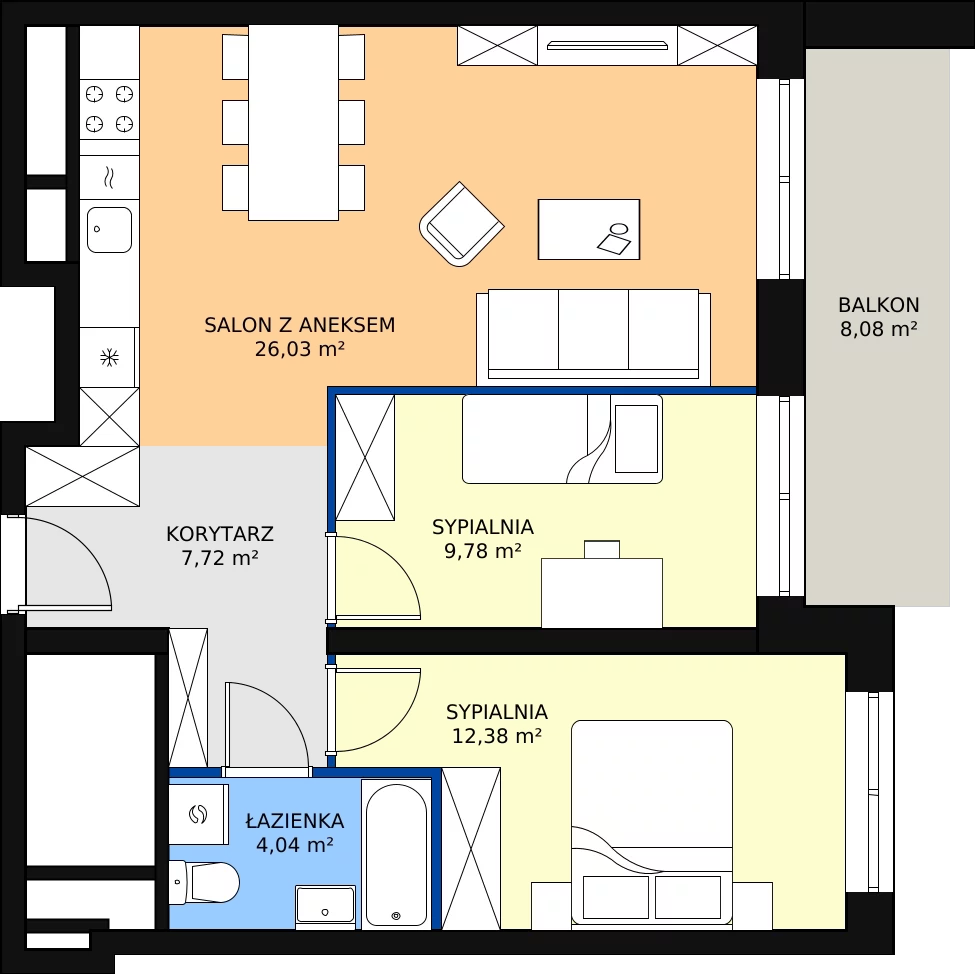 Zalety mieszkania 59.95 m², L1/8/82