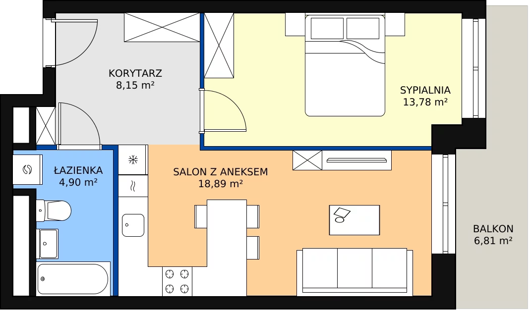 Zalety mieszkania 45.72 m², L1/1/8