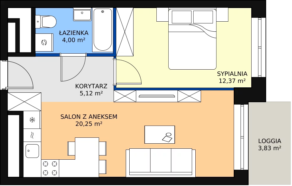 Zalety mieszkania 41.74 m², L1/12/120